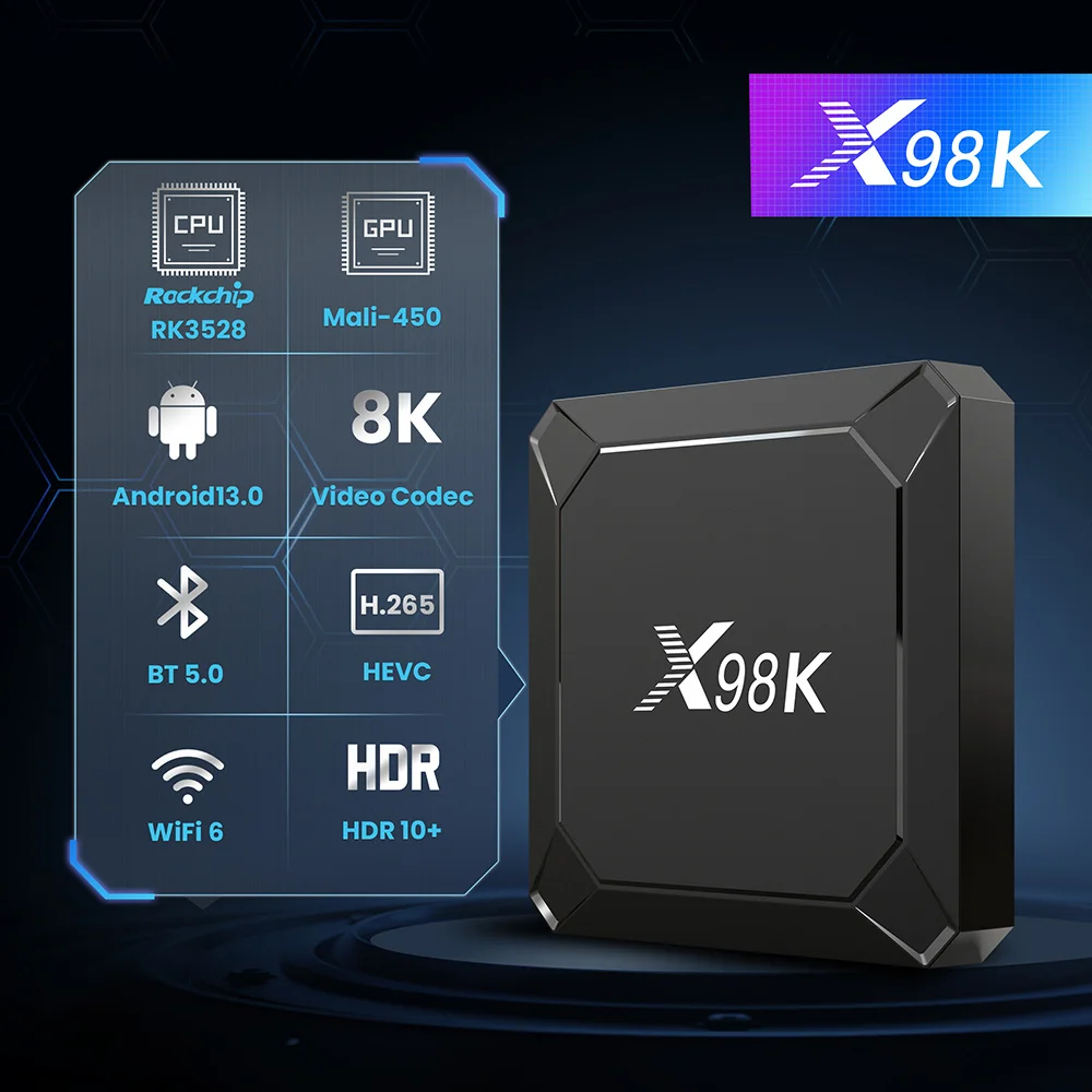 X96 X98K Android 13 Smart TV Box 2G 16G 8K HD 2.4G 5G Dual-band WIFI 6 BT 5.0 RK3528 Ram 4GB Rom 32GB Smart 4K Android Tv Box