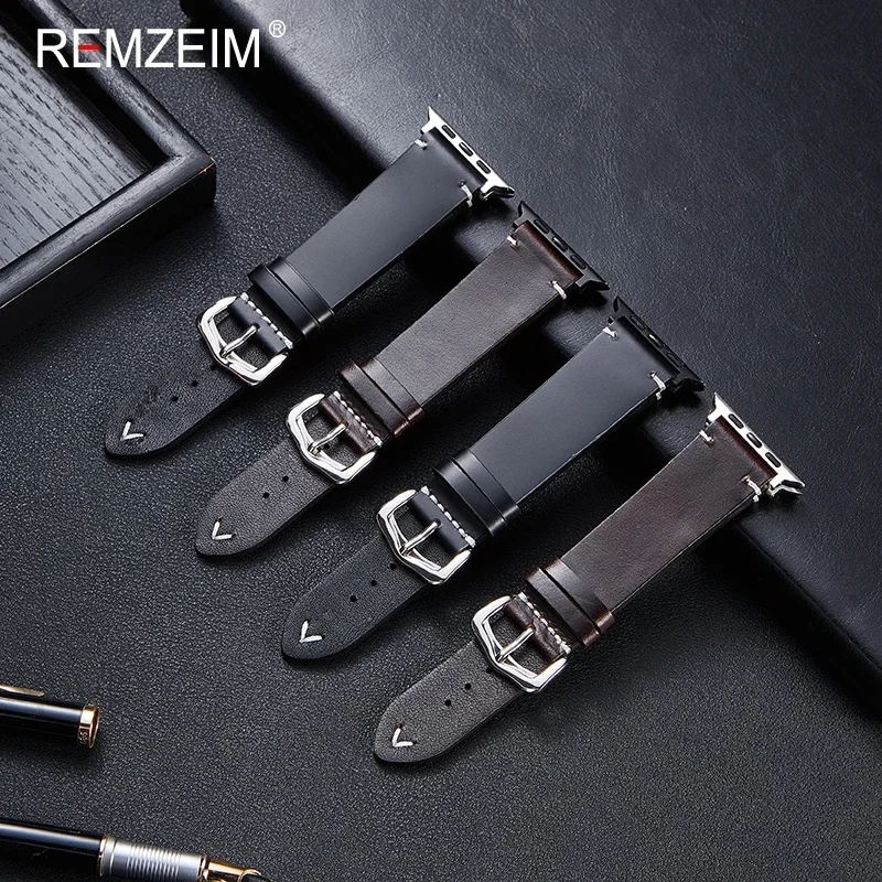 Apple Watch用オイルワックスレザーストラップ,iwatchシリーズ7, 5,se,iwatch,45mm, 41mm, 44mm, 40mm, 42mm, 38mm, 49mm 6、8、9ウルトラ2