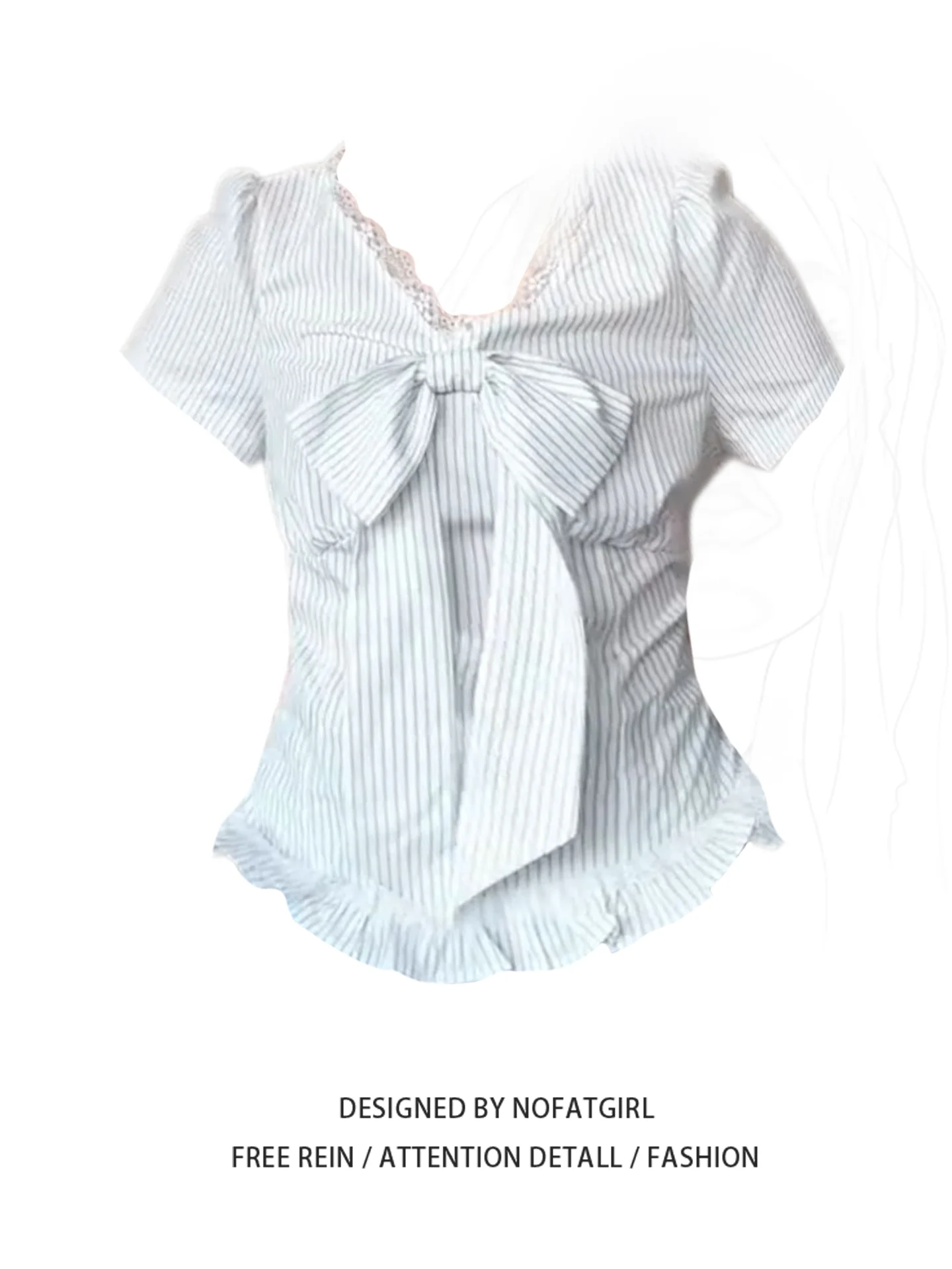 

Большие размеры в полоску с узлом, кружево с V-образным вырезом, женские летние, с высокой талией, прямая линия, для поездок на работу, средней длины, повседневные