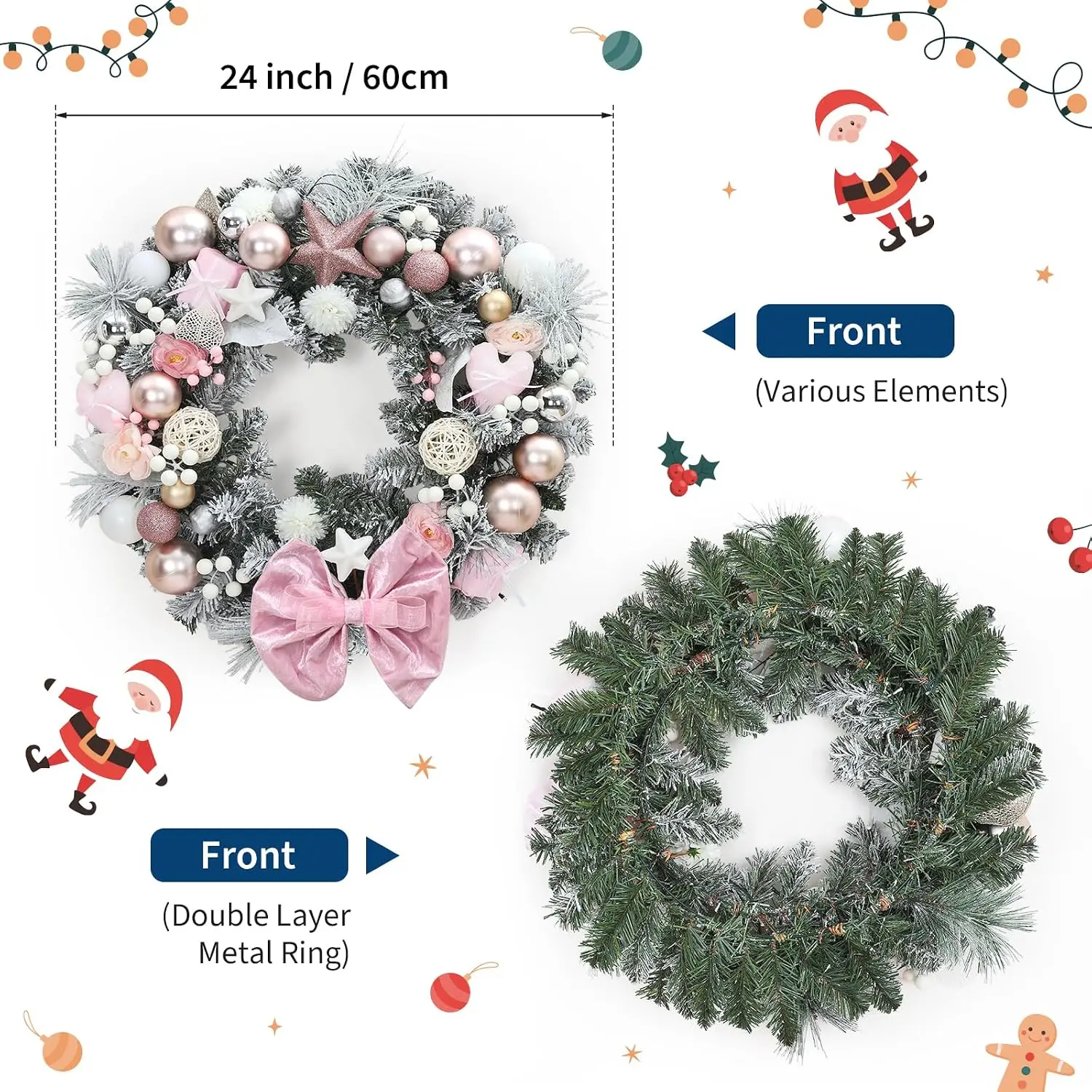 Garvee 24 INCH Christmas Wreath Garland Winter Wreath with Berry and 20 Warm White LED Lights for Door Indoor Outdoor Holiday DIY Home Fireplace Window Decoration view 8