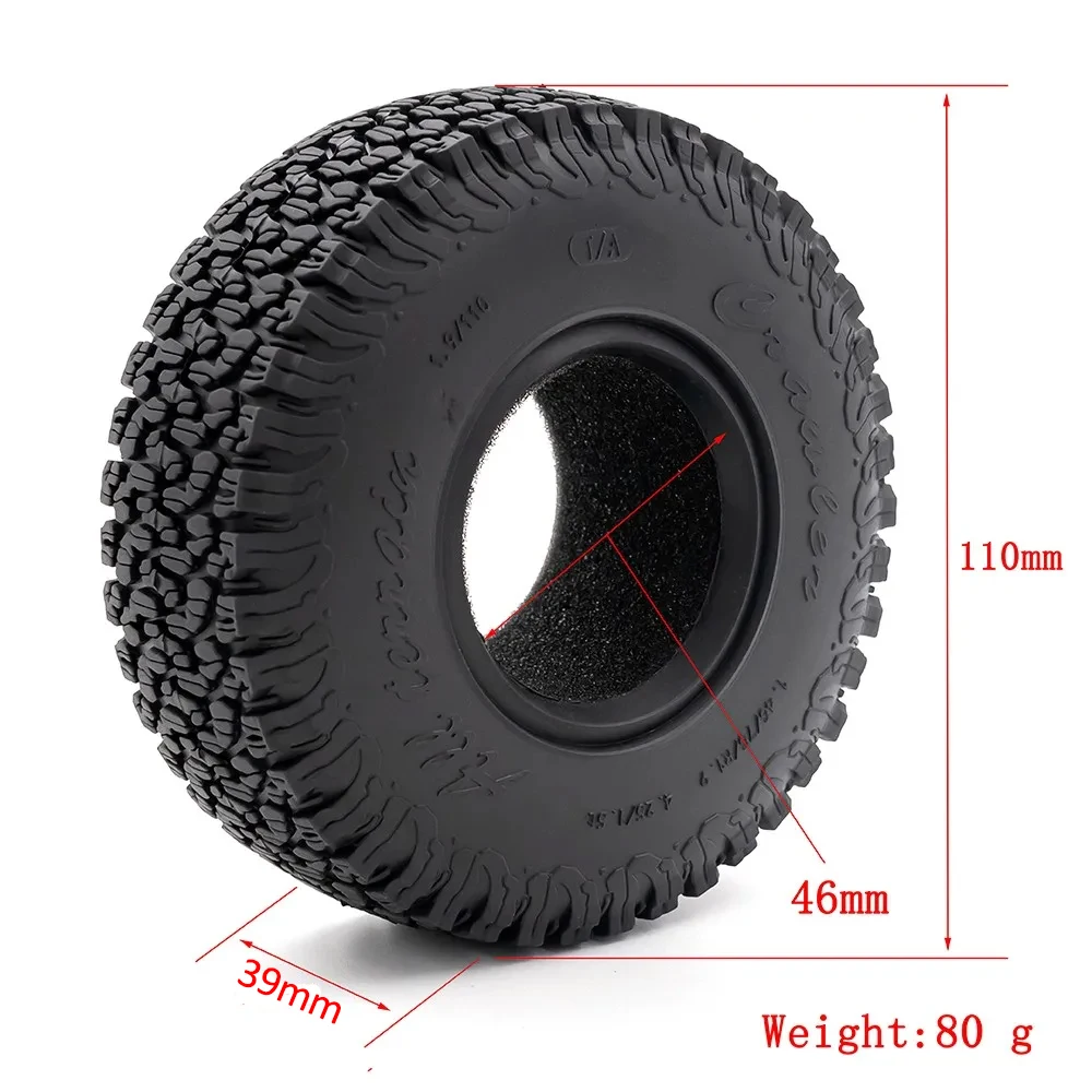 4pcs 1.9 Inch Rubber Tyre 110*45mm For 1/10 Rc Crawler Car Trax Trx4 Axial Scx10 Wraith Rc4wd Yikong Rgt Wrangler 1.9 Wheel