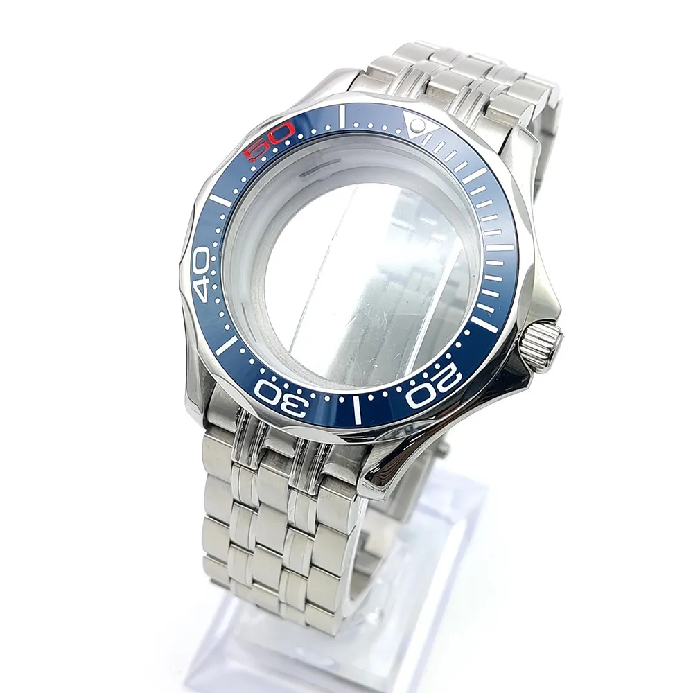 41mm 007 Mens Watch Mod Kit Waterproof Sapphire Crystal Transparent Case Back Replacement Parts Compatible With NH35 NH36