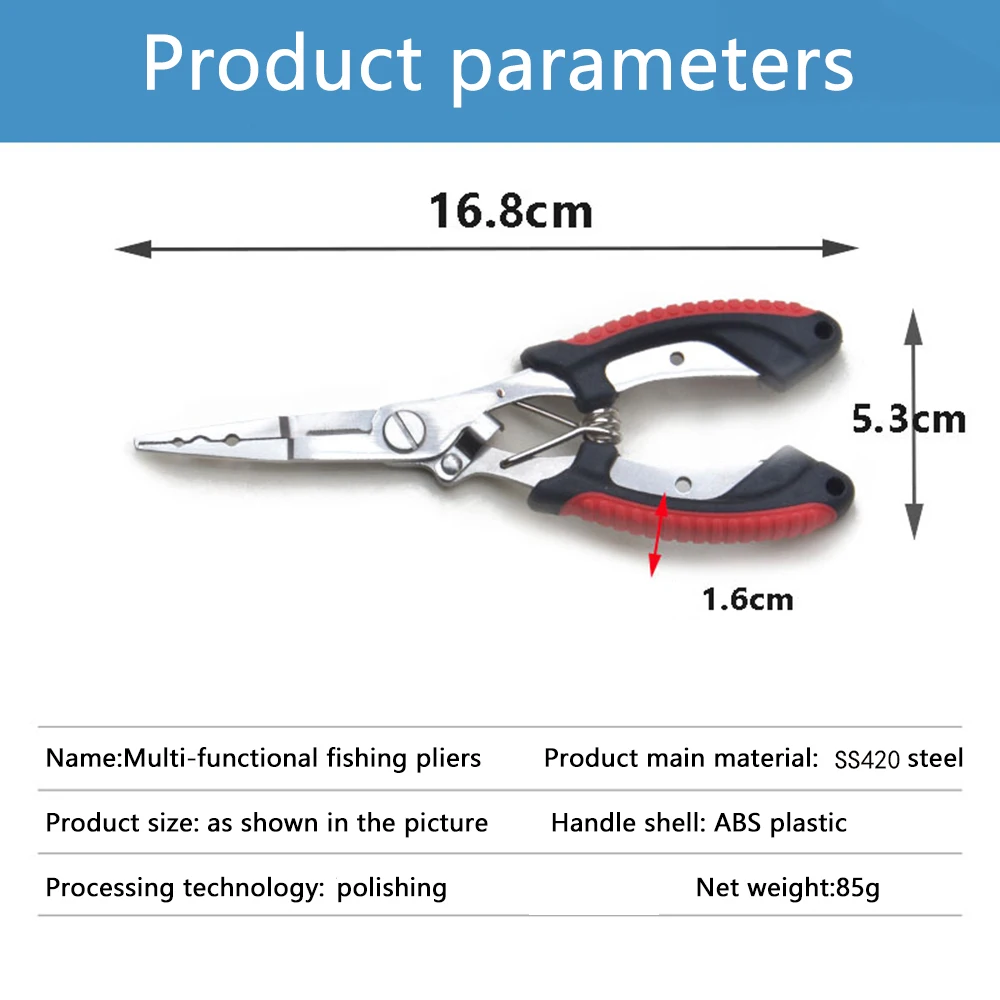 16CM Multi-functional Pliers Stainless Steel Fishing Pliers Fishing Accessories Fish Mouth Pliers Hook with Rubber Handle