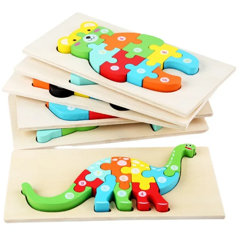 

3D Wooden Puzzle Jigsaw Toys for Children Wood 3d Cartoon Animal Puzzles Intelligence Kids Early Educational Toys for Children