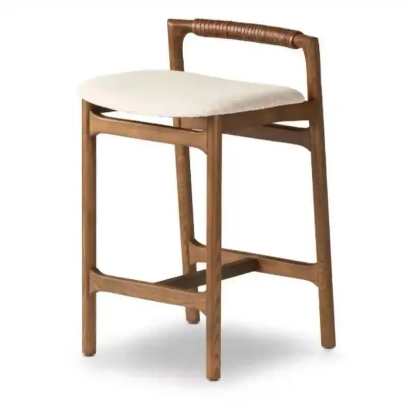 

Leather Solid Nordic Wood Chairs Designer Bar High Chairs Vintage Simple Modern Retro Backrest Home Island Stool Bar Furniture A