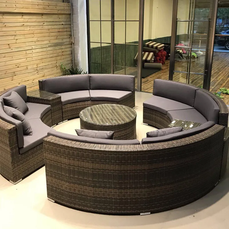 Outdoor sofa, rattan rooftop, leisure outdoor rattan art furniture, villa courtyard, circular PE rattan weaving sofa combination