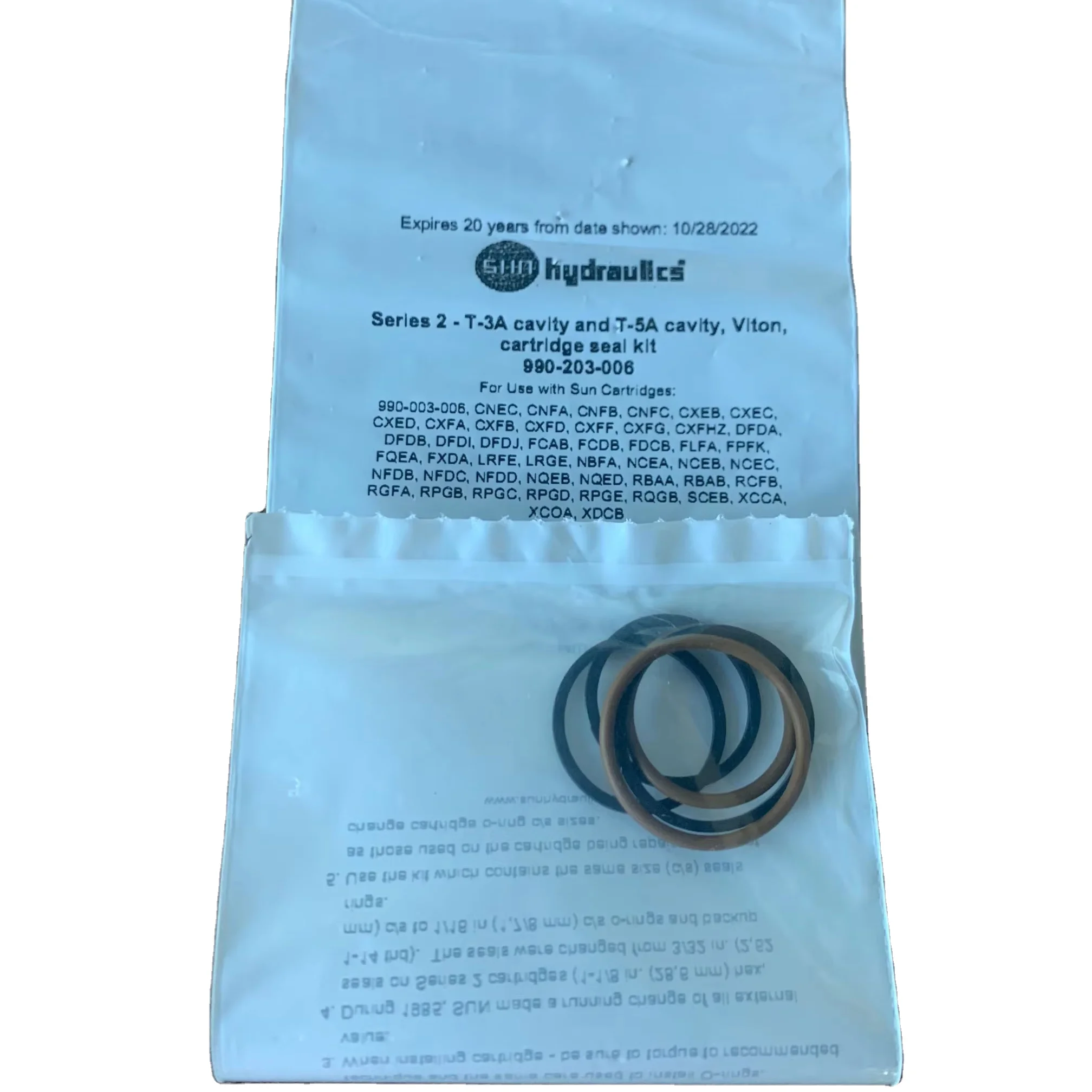 

990203006 990-203-006 SUN HYDRAULICS Origin Genuin Available Series 2 - T-3A Cavity and T-5A Cavity, Viton, Cartridge Seal Kit