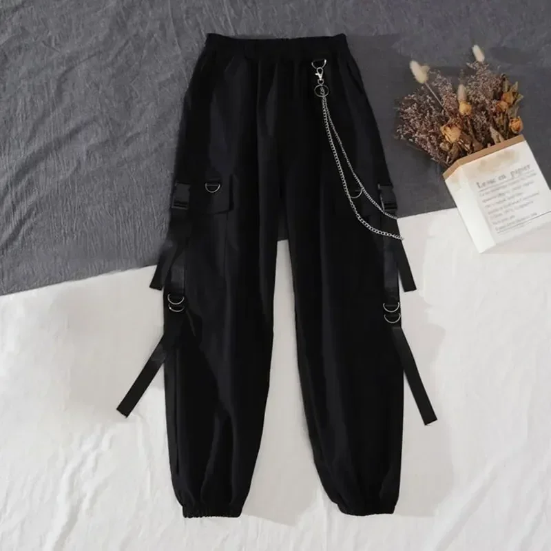 Tracksuit Removable Sleeve with Chain Top Handsome Casual Waistband Cargo Pants 2 Piece Sets Women's Outfits Spring Summer Suits