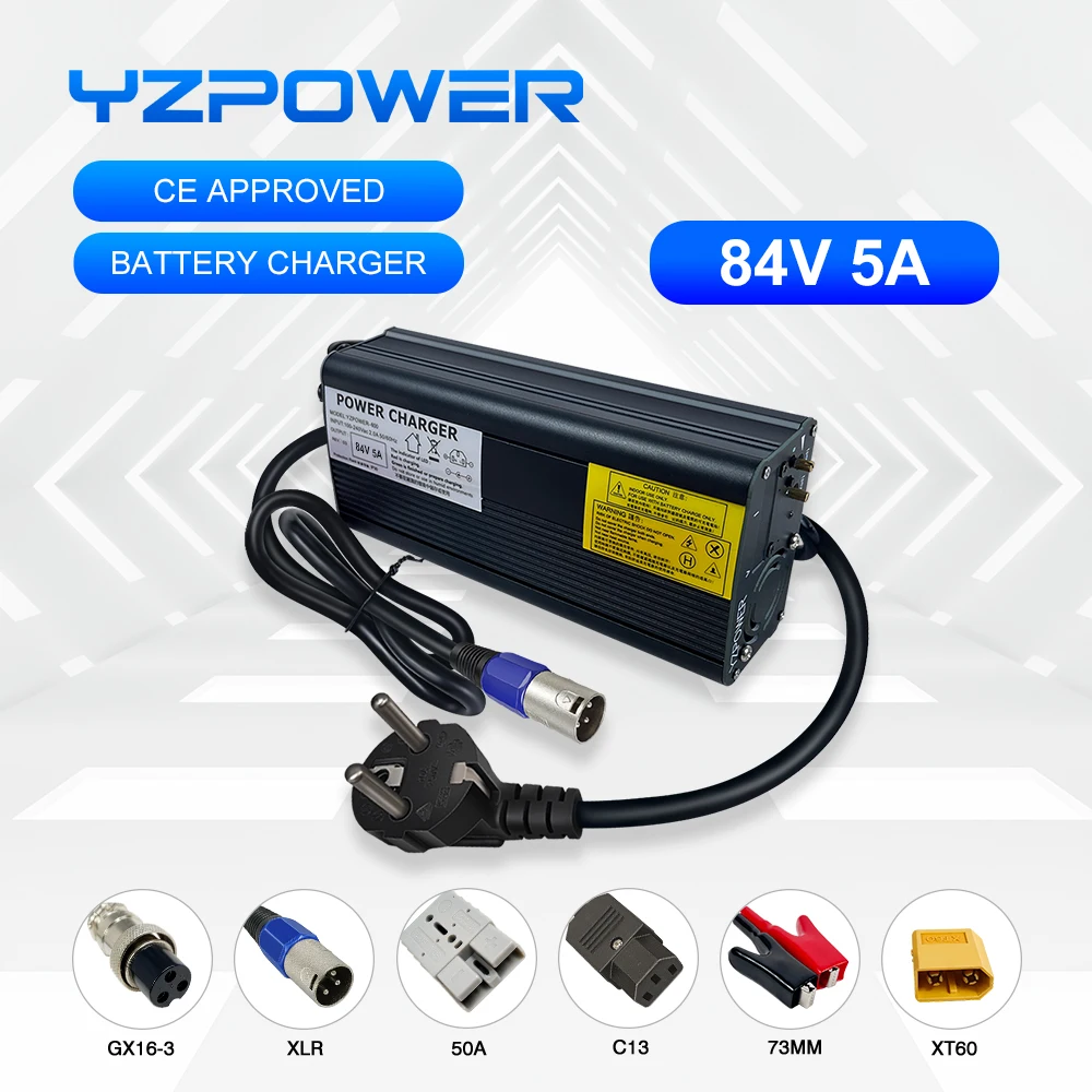 

YZPOWER 84V 5A lithium battery charger 20S 72V single voltage charger intelligent fast charging with cooling fan