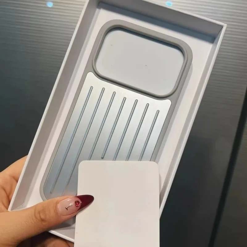 Premium Official Aluminum Alloy Phone Case with Box For IPhone 17 Pro Max 16 15 14 13 3D Corrugated Stripe Luggage Protect Cover