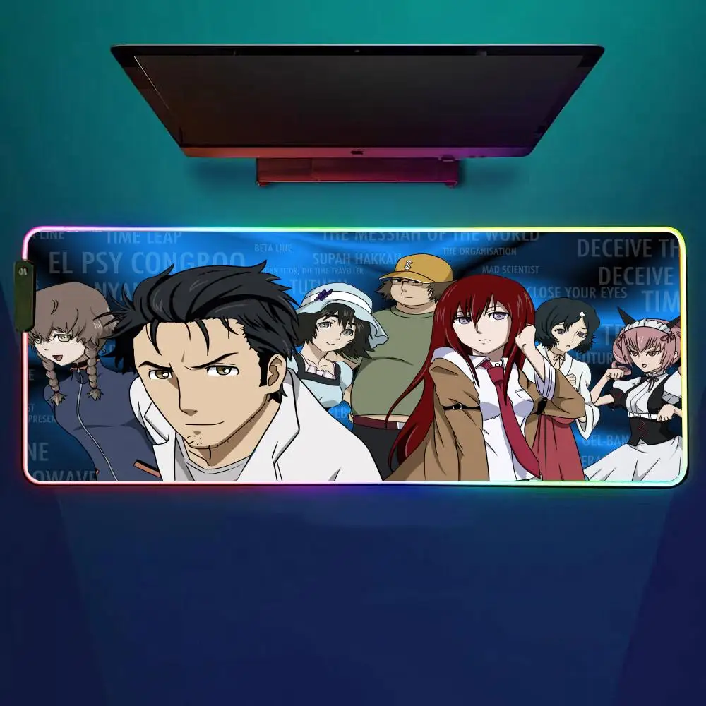 

Classic Anime Steins Gate Mouse Pad RGB Gaming Mouse Pad Desk Mat HD Gamer Large LED Light XXL MousePads