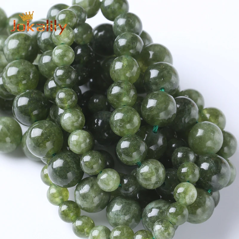 Natural Canada Jades Beads for Jewelry Making Dark Green Stone Round Loose Beads Fit DIY Bracelet Necklace Handmade 15\