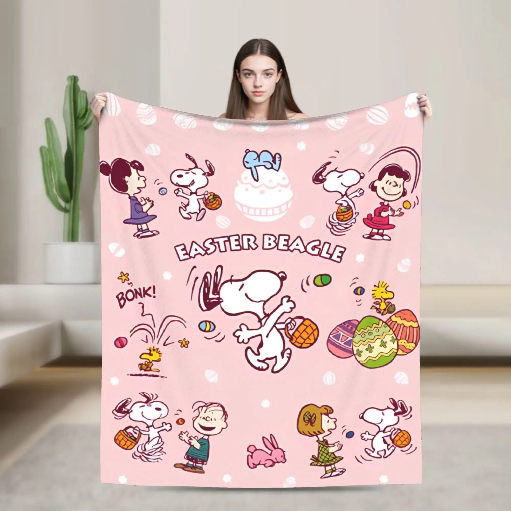 

Happy Easter Eggs Snoopy Blanket Flannel Funny Warm Throw Blanket for Chair Covering Sofa Autumn/Winter
