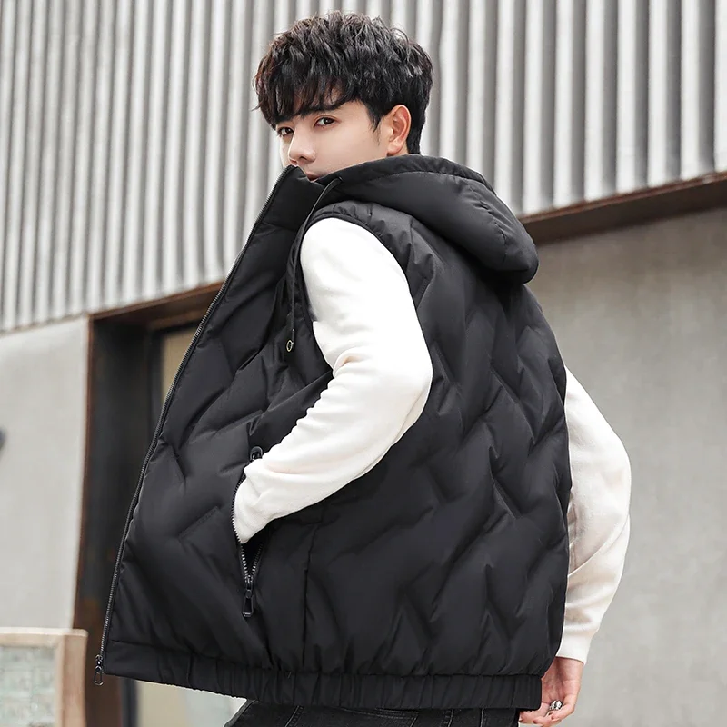 Men's Duck Down Vest Winter New Fashion Casual Basic Thermal Hooded Top