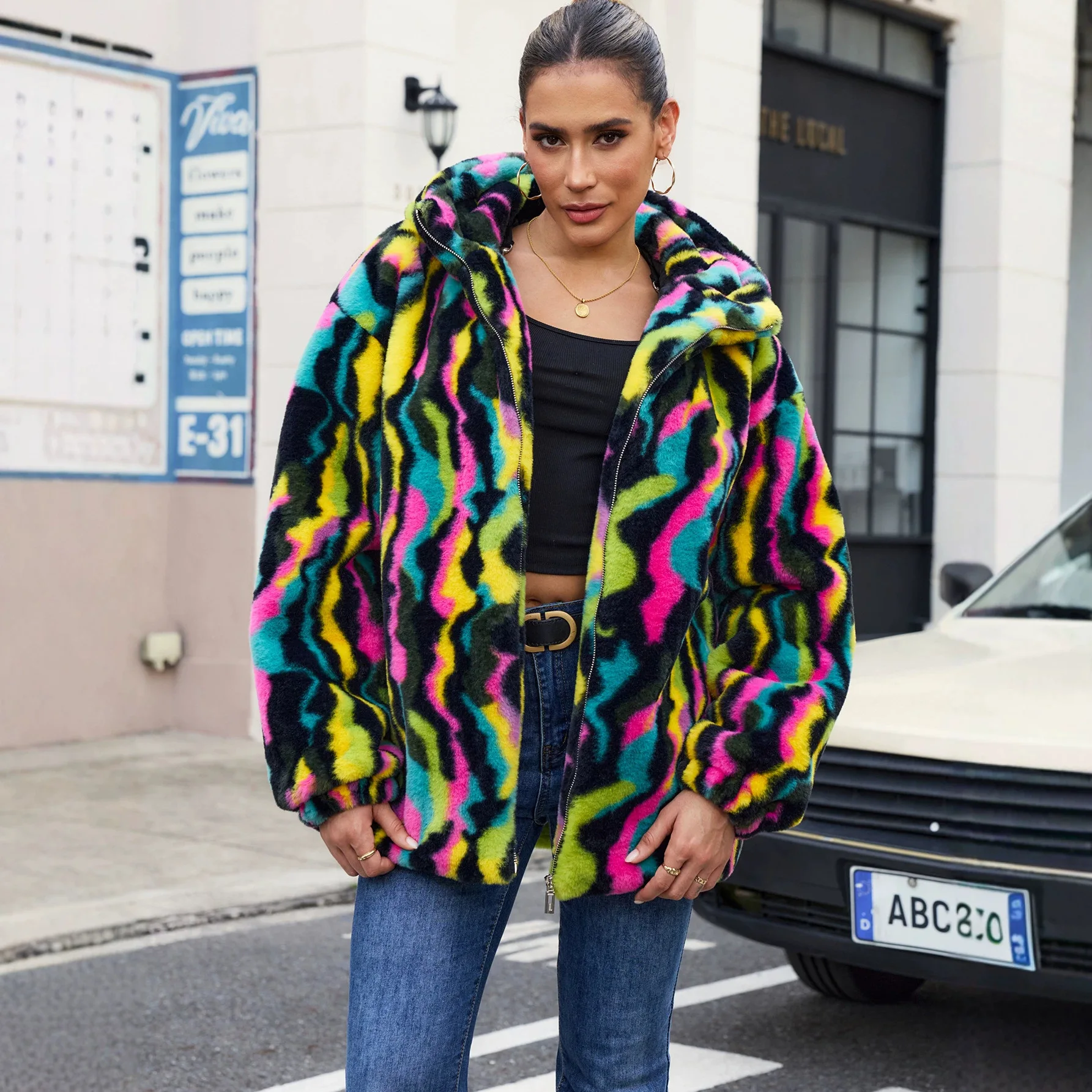 Faux Fox Fur Coat Women Short Fur Jacket Solid Round Neck Long Sleeve Open Stitch Thick Warm Fur Loose Casual 2026 Autumn Winter