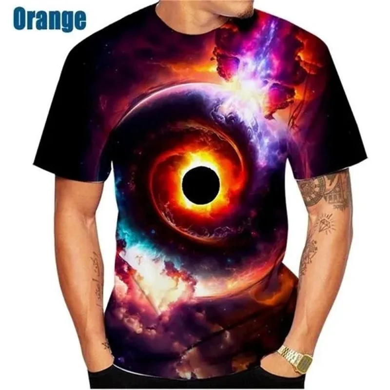 ثلاثية الأبعاد مطبوعة كوكب الفضاء تي شيرت للرجال غالاكسي الخارجي نمط تيز الصيف Harajuku فضفاض الجولة الرقبة بلايز قصيرة الأكمام تي شيرت #4