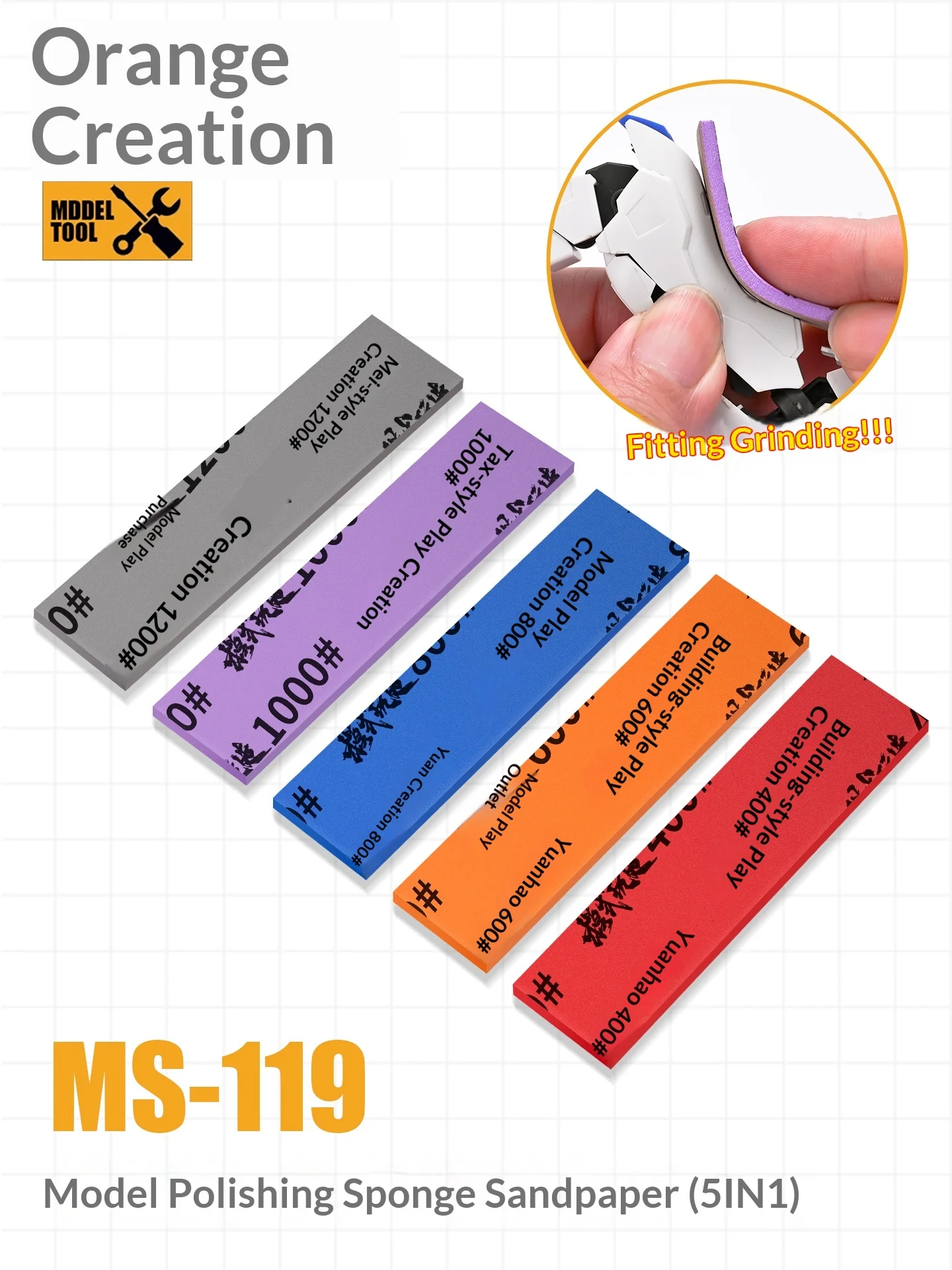 MSWZ MS-119 3mm Sanding Sponge 10Pcs Set 400-1200 Grit for Gundam Model Polishing DIY Craft Handmade Project Finishing Hand Tool
