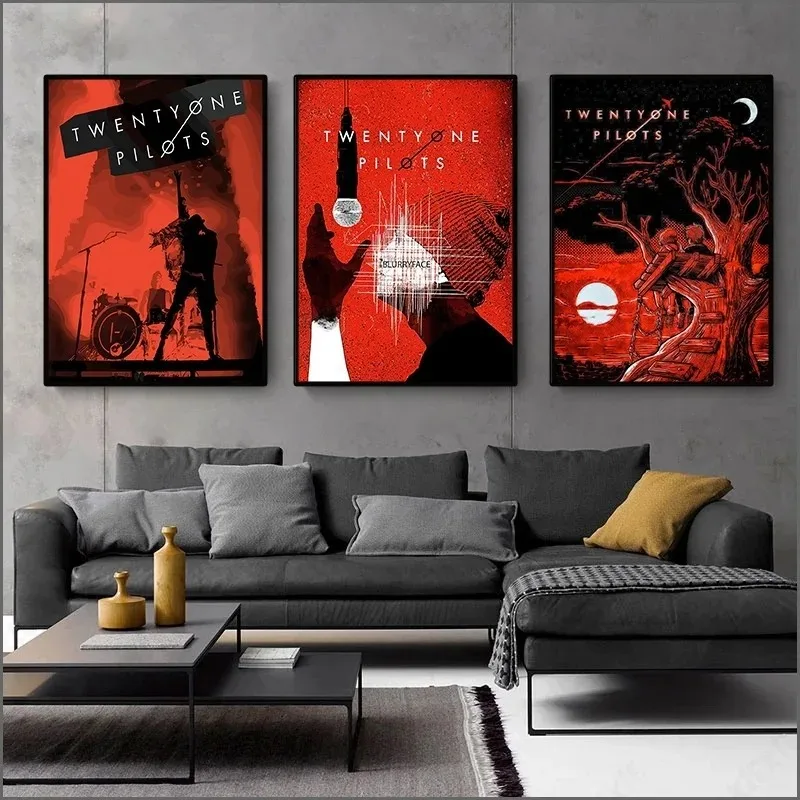 American Rock Band Twenty One Pilots Poster Music Album Cover Red Background Canvas Painting Wall Art for Living Room Home Decor
