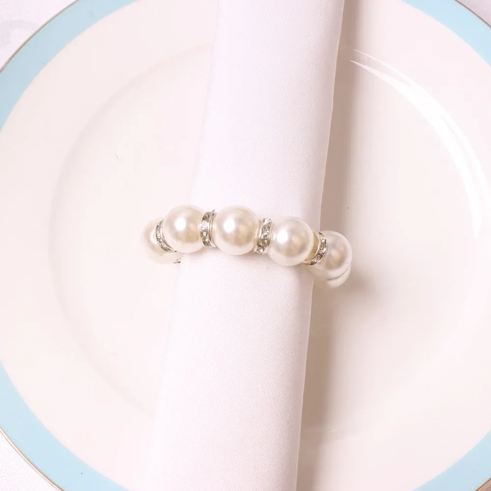 50PCS Wedding Easter Rhinestone Serviette Rings,Pearl Beaded Napkin Buckles,for Dinner Parties Dining Table Everyday Decoration