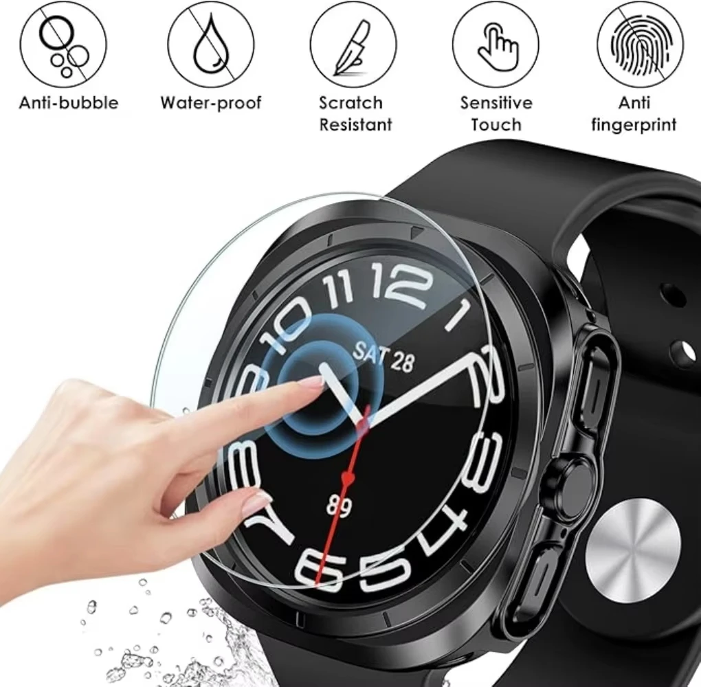 Hollow PC Case for Samsung Galaxy Watch 7 40mm 44mm Waterproof PC Hard Bumper Galaxy Watch Ultra 47mm Cover+Screen Protector