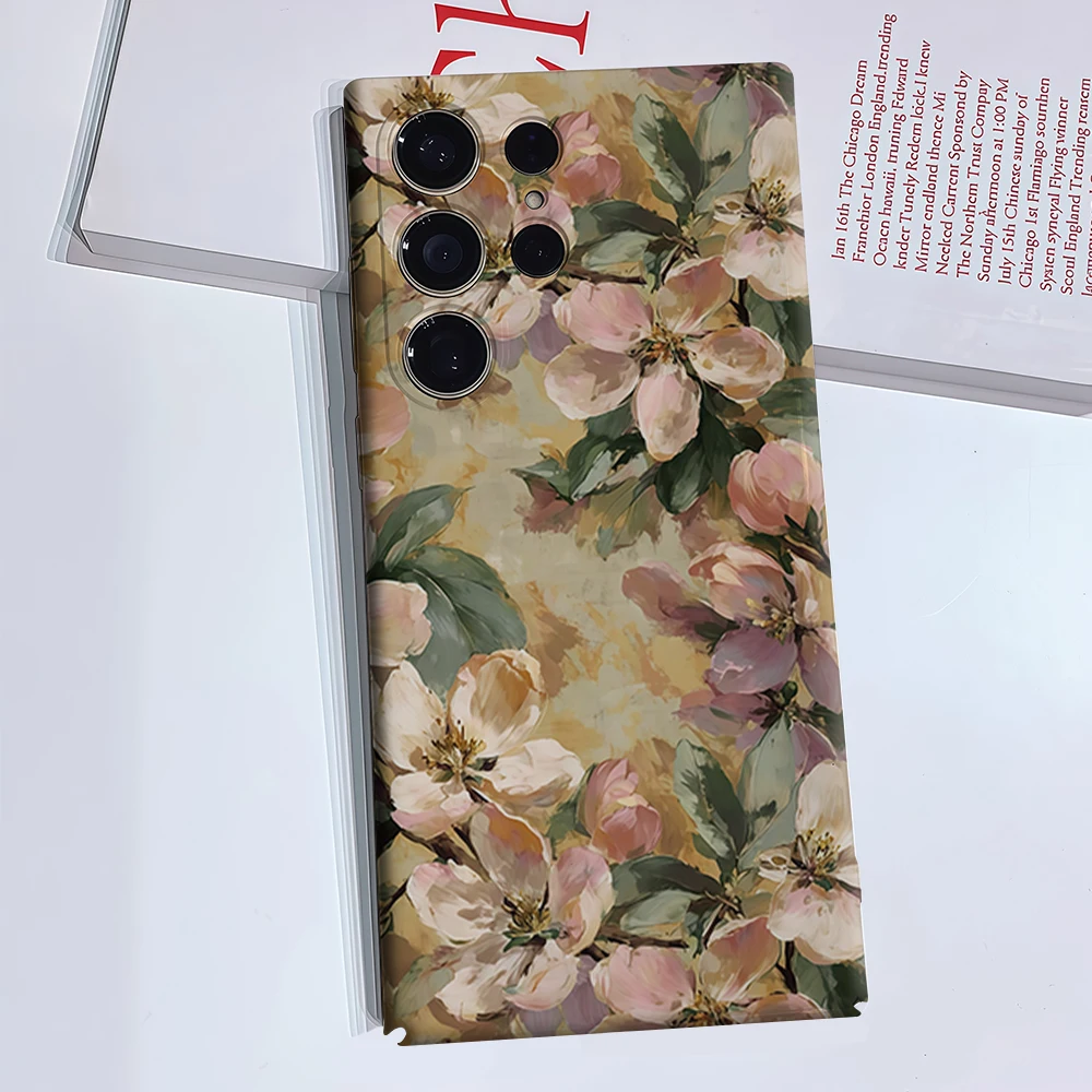 Painting Apple Blossom Phone Case for Samsung Galaxy S26 S25 Ultra S24 S23 Ultra Plus Glossy Double-layer Back Cover