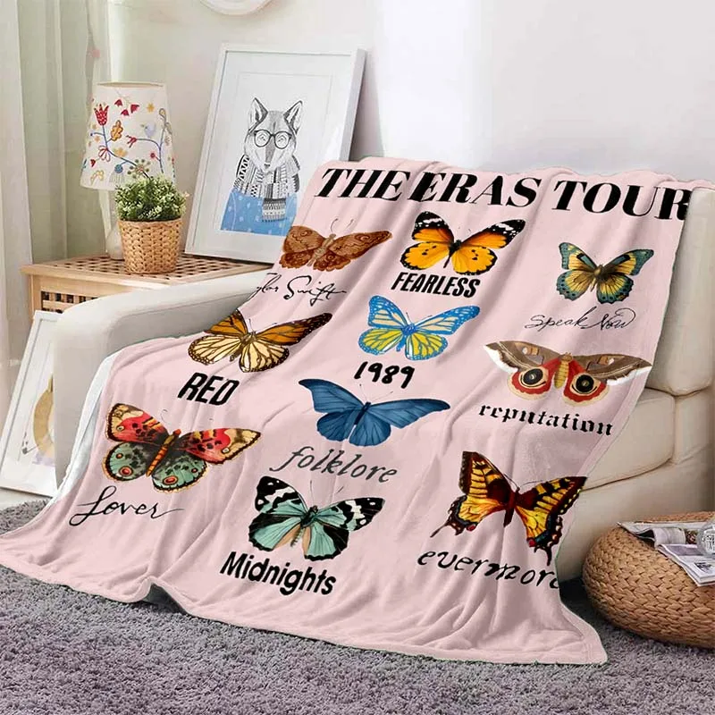 

Fashionable Butterfly Print Blanket Flannel Soft Comfort Blanket Travel Outdoor Lunch Blanket Sofa Lunch Break Birthday Gift