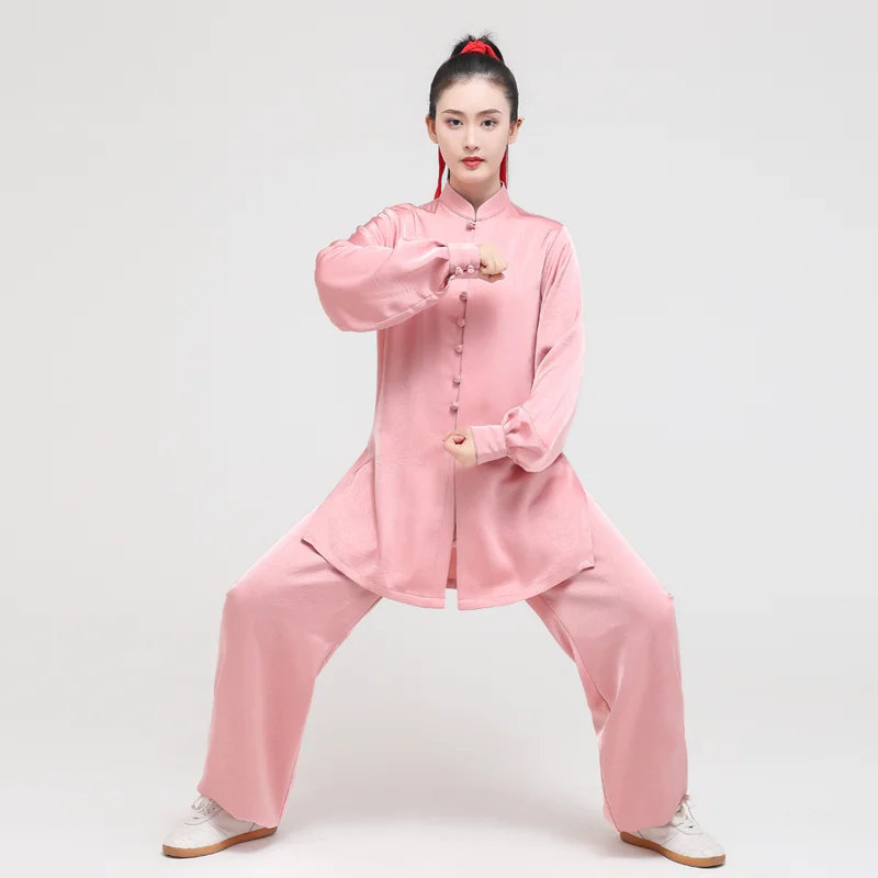 Women's Embroidered Long Sleeve Tai Chi Suit, Spring/Summer Practice Wear with Embossed Pattern, Flowing Performance Uniform