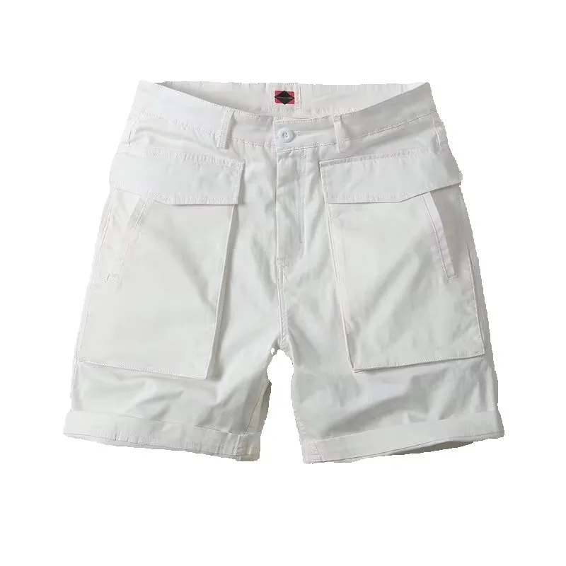 Retro Workwear Short Pants Men's Loose Casual Multi-Pocket Five-Quarter Pants Mid-Waist Straight Leg Cotton Summer
