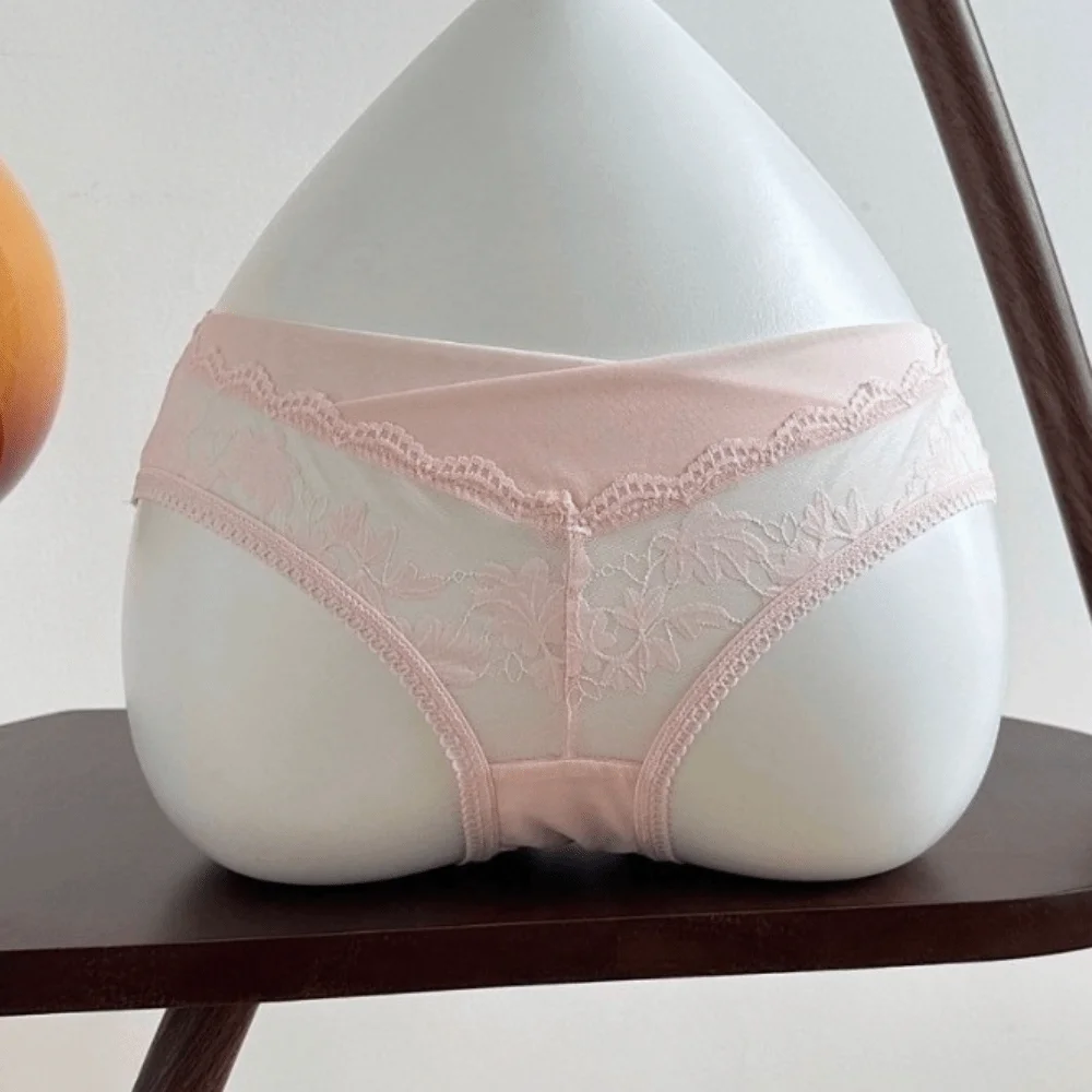 Fashion Mesh Lace Flower Panties Low Waist Breathable French Style Briefs Transparent Lace Briefs Summer Spring