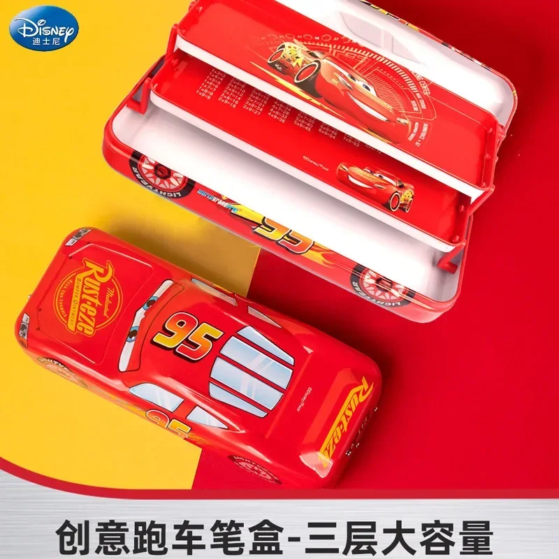 Disney McQueen Three-layer Pencil Case Large Capacity Cartoon Car Stereo Pencil Case Learning Gift Multi-function Stationery