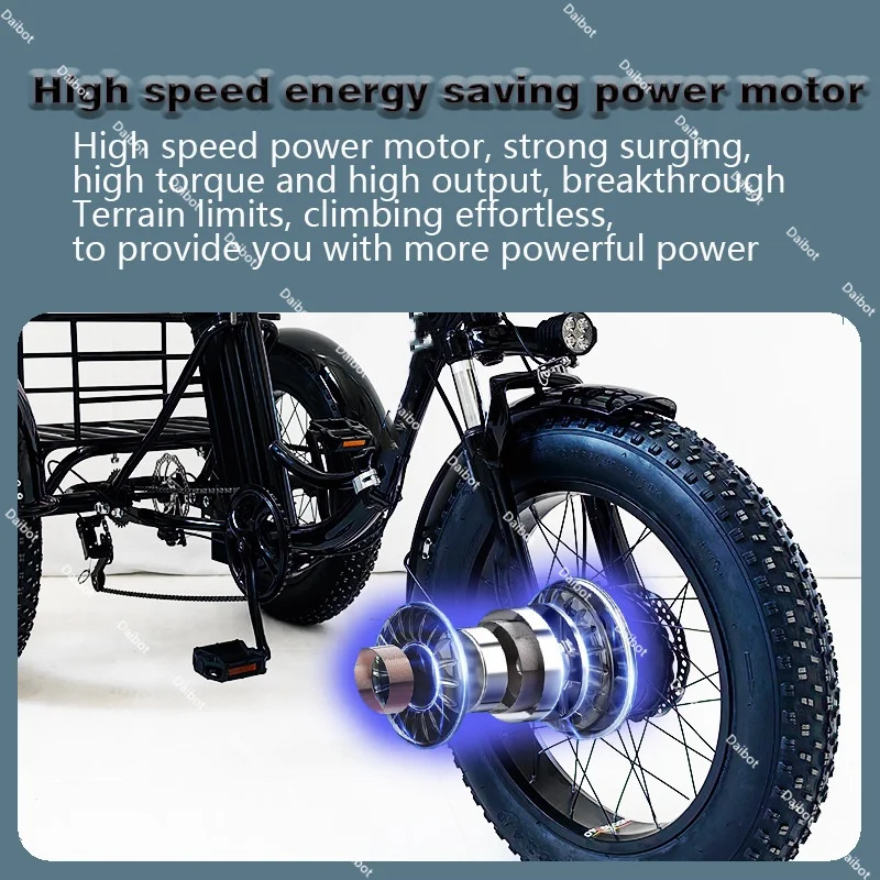 500W 48V Faltbares Elektro-Fatbike für Erwachsene mit Korb, 20 Zoll 3-Rad Elektro-Lastendreirad, faltbar, herausnehmbarer Akku – Detail 13