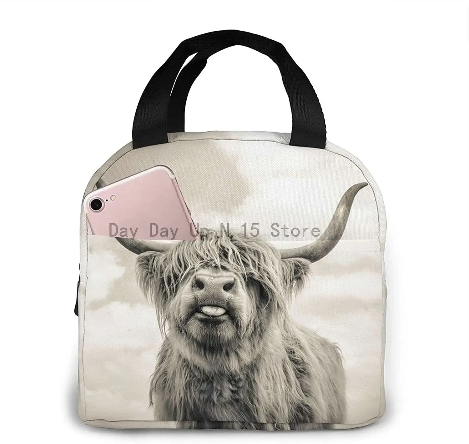 Funny Highland Cow Lunch Bags for Men Women Insulated Lunch Box Cooler Tote Bag for Work Travel Picnic, Multicolor