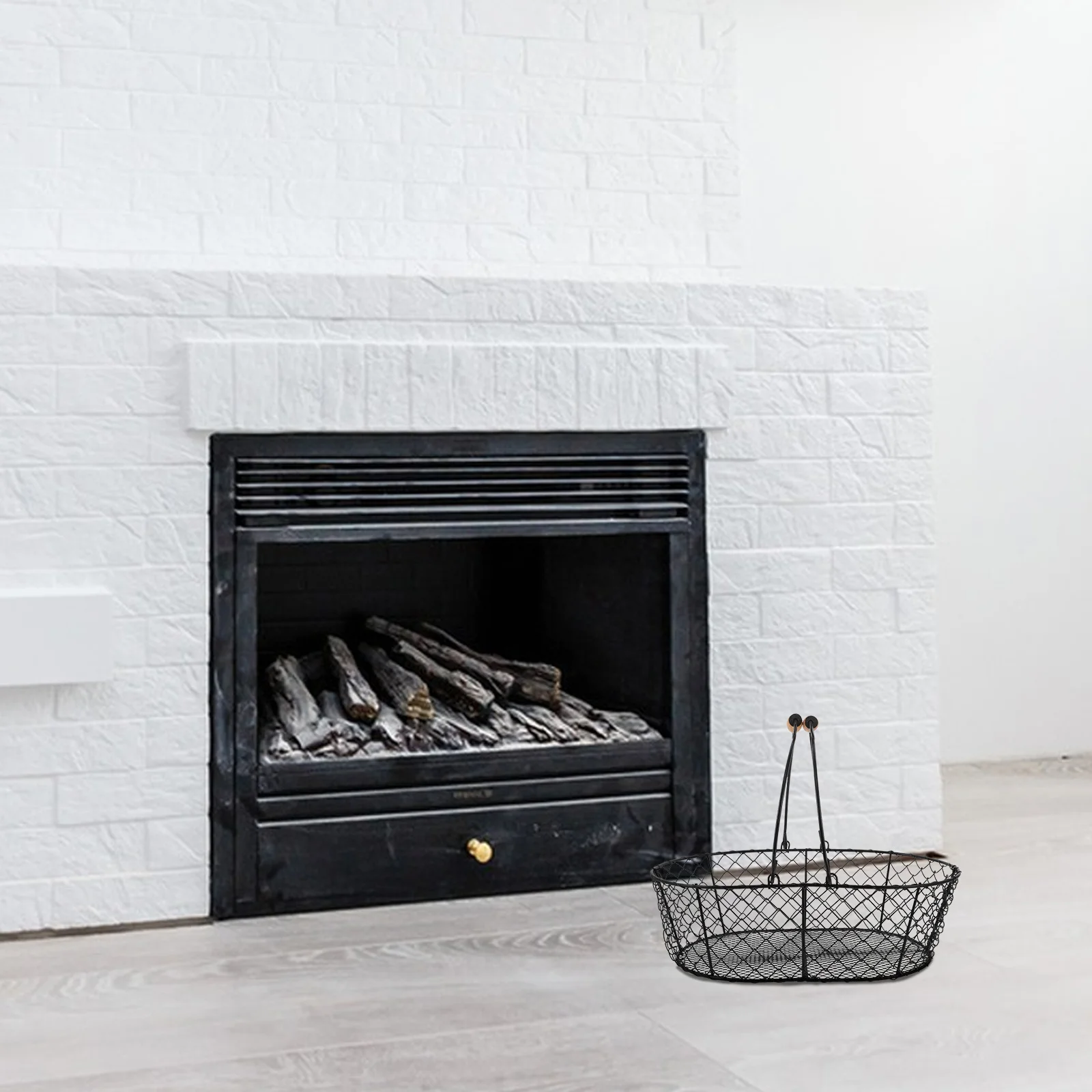 

Fireplace Basket Indoor Metal Coal Bucket with Handle Large Capacity Firewood Storage Organizer Wire Basket for Camping Outdoor