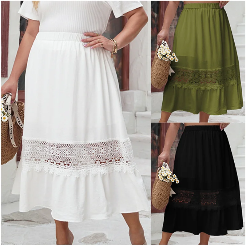 

Женская повседневная юбка-миди, весна-лето, трапециевидной формы с силуэтом, ажурный дизайн, полиэфирная ткань, универсальный Sle