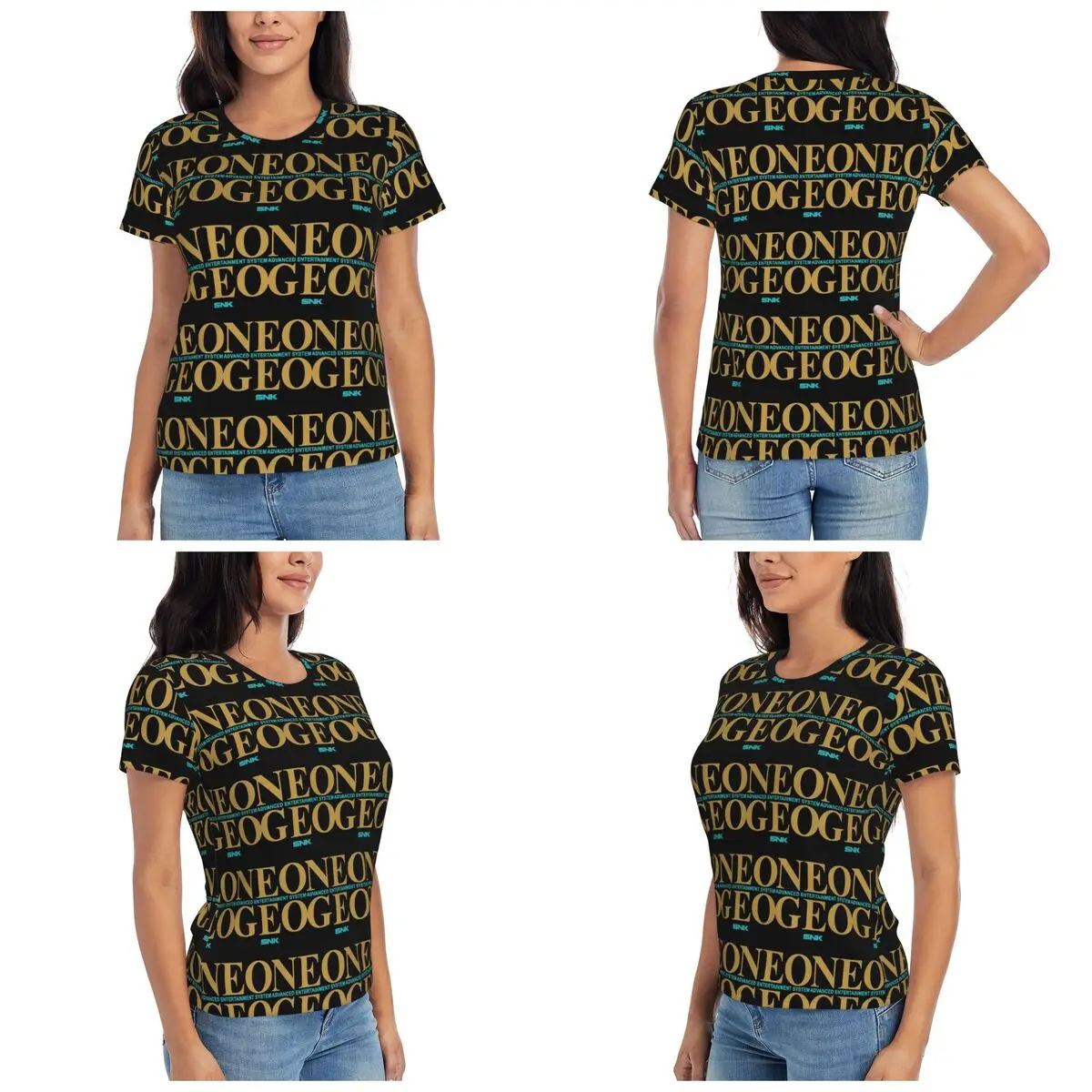 Camiseta feminina neo geo logo neogeo arcade, camiseta de manga curta, gola redonda, algodão, verão, streetwear