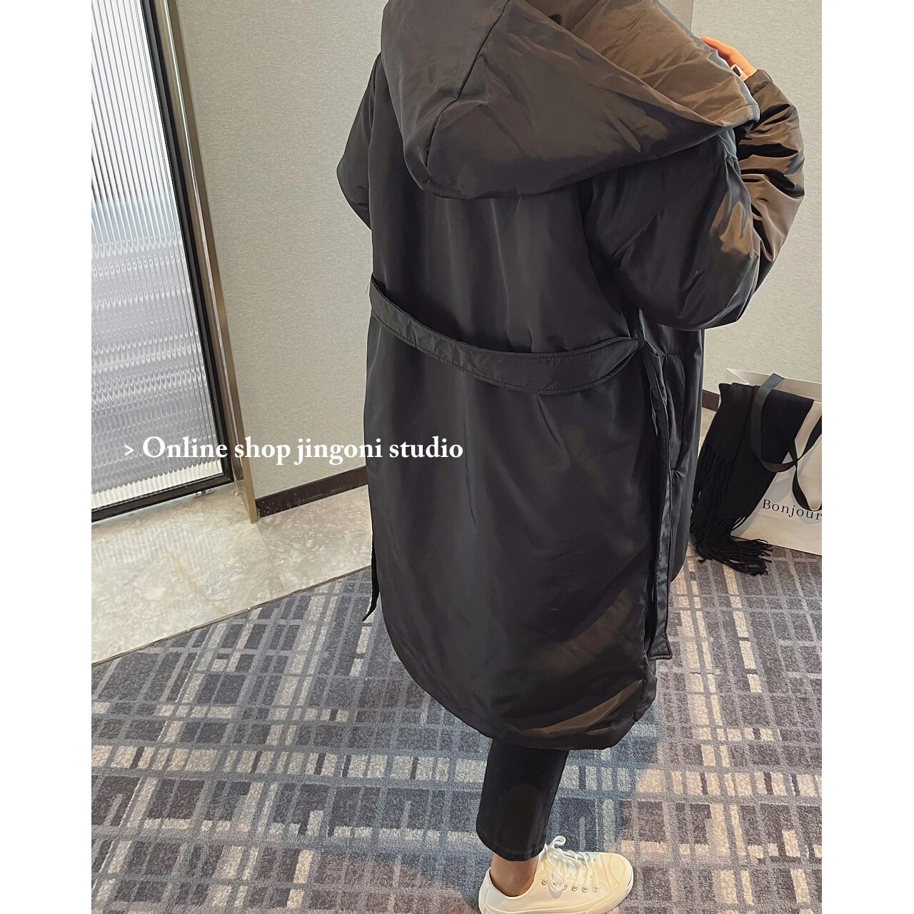2022 Woman Winter Black Hoodie Long Overlap Down Jackets Coats Puffer Padding Clothes New Oem Y2k Tops Vintage Cardigans Parkas
