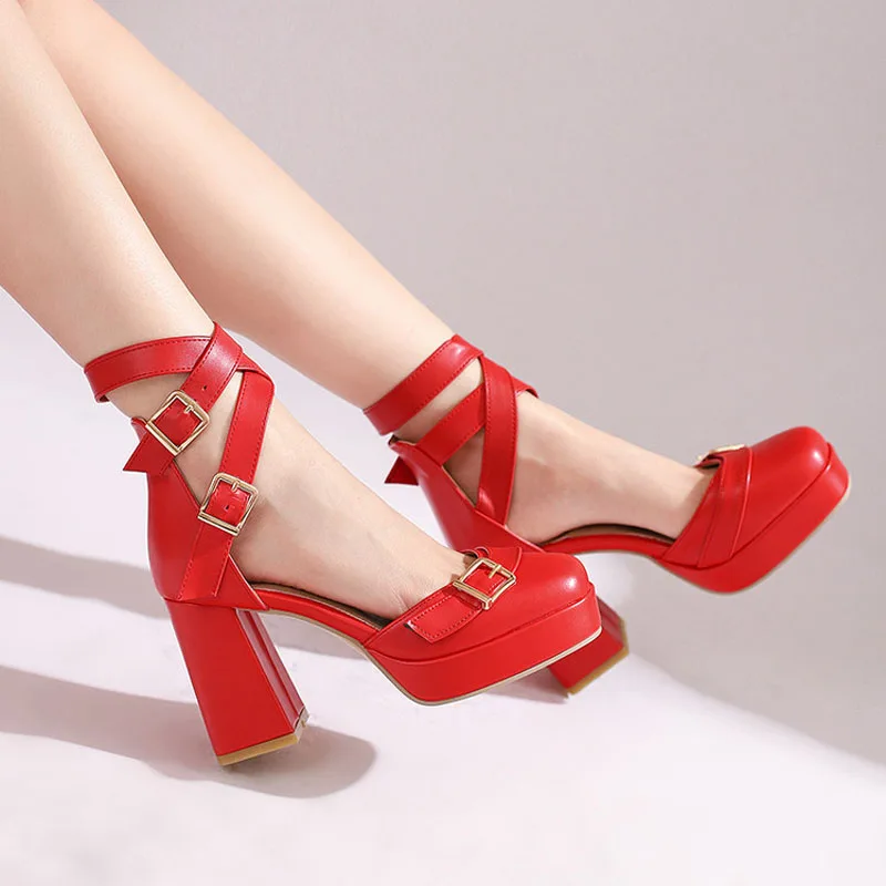 

Belt Buckle Chunky Heels Square Toe Platform Sandals Women Summer Fashion Pumps Women's Shoes for Party Large Size 42 43 WSH5583