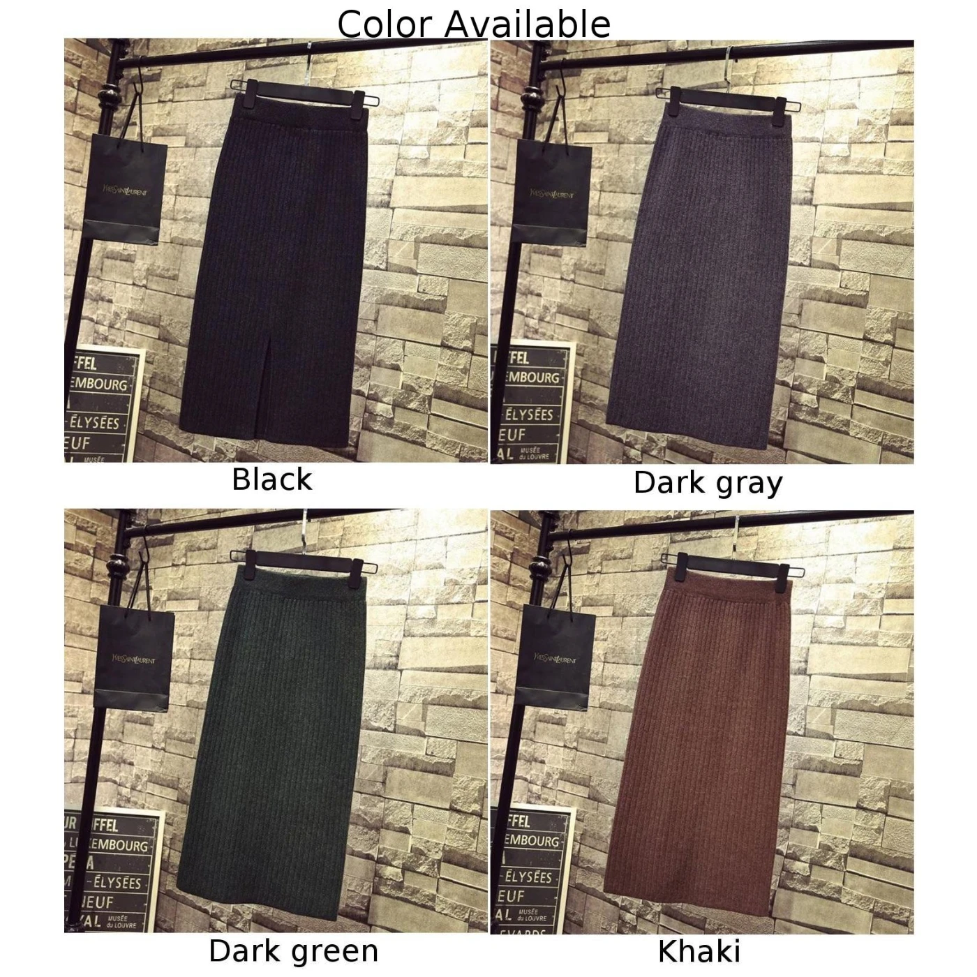 Bodycon fenda lateral saia bodycon vestido feminino saia de malha padrão sólido outono moda estilo solto tecido poliéster