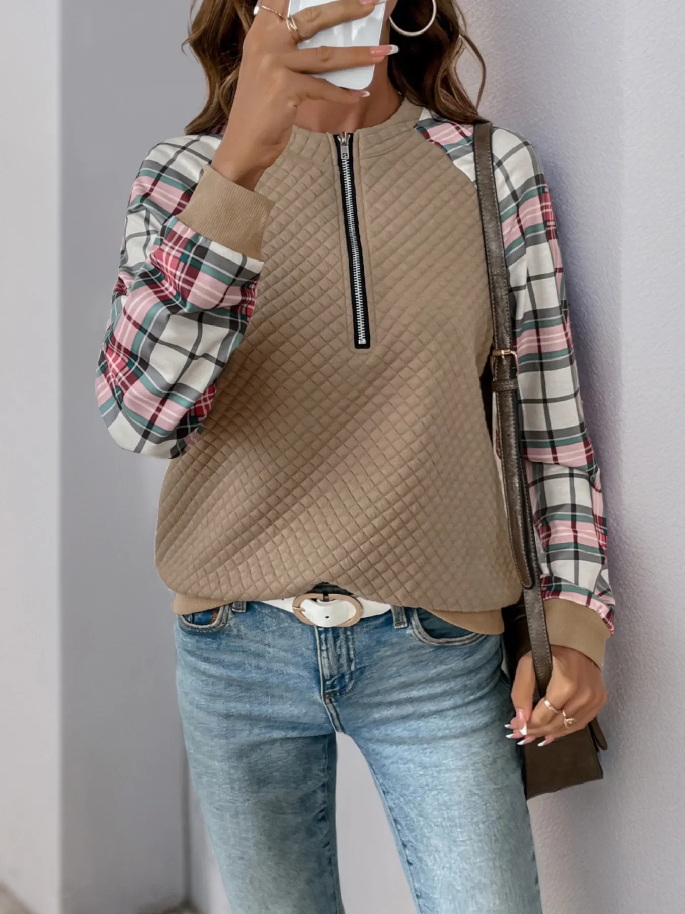Haut à manches à carreaux pour femmes, Texture rétro, couleur contrastée, pull, mode automne hiver, nouveaux arrivages