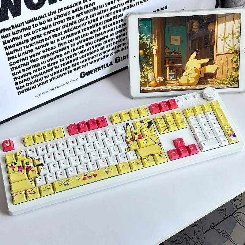 cartoon-anime-pokemon-cute-pikachu-keycaps-heat-sublimates-pbt-materialoriginal-cherry-heightkeyboard-replacement-key-108-keys