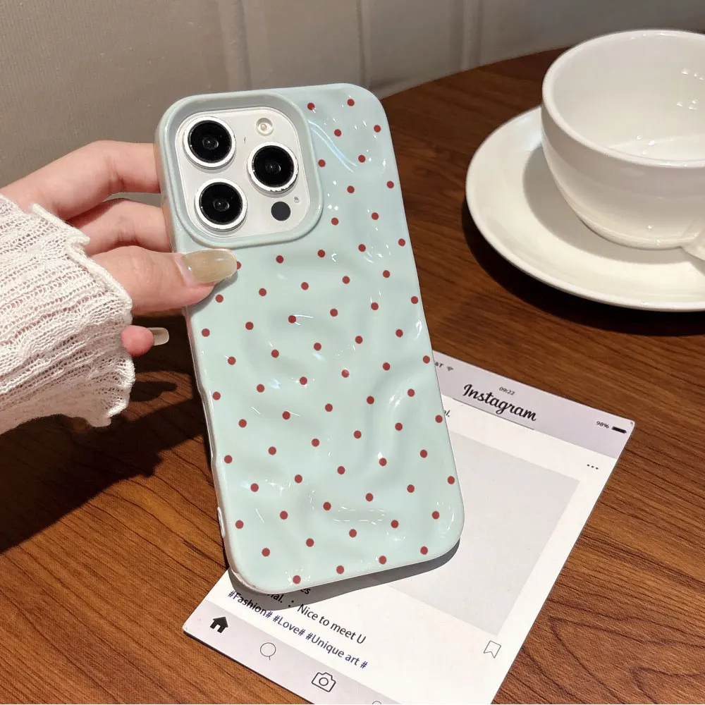 Koreanische Einfache Einfarbige Polka-Dot-Handyhülle für iPhone 17 Air 16 15 14 13 Plus 12 11 17 Pro Max Stoßfeste Schutzhülle – Detail 7