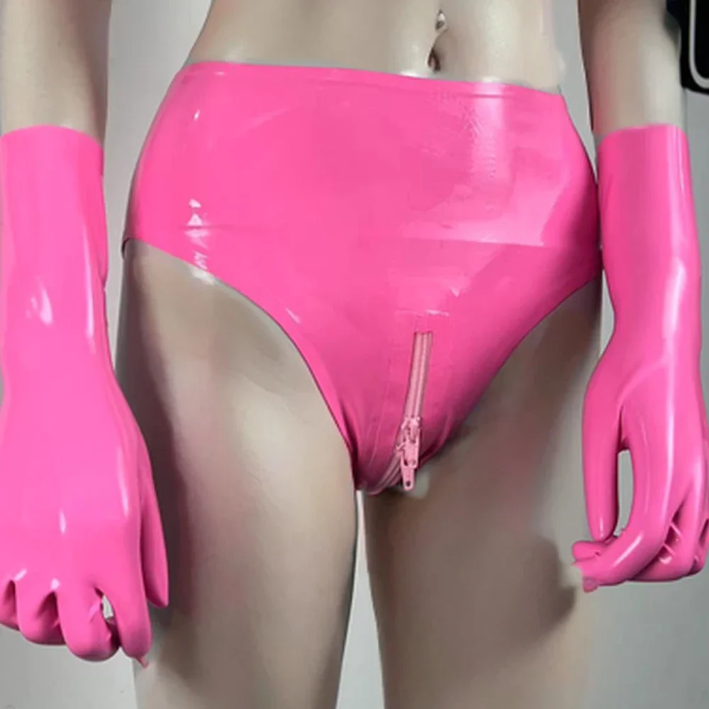 Guantes de látex, ropa interior fetiche de chicle rosa, pantalones hechos a mano de goma de látex, calcetines de 5 dedos, calcetines hasta la rodilla para Club