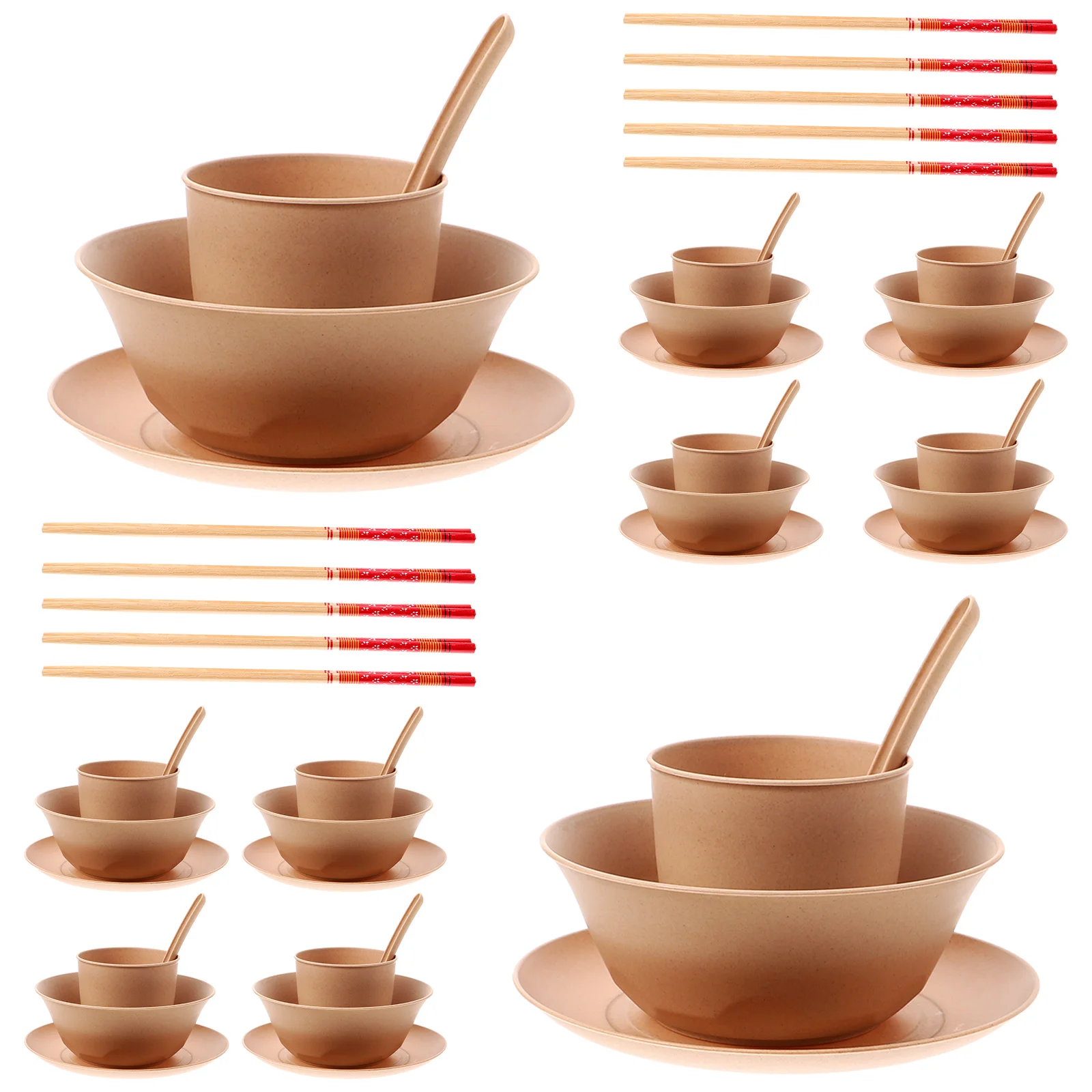 

10 Sets Disposable Tableware Dinnerware Party Plates Rice Husk Use Paper Plates Cups Kit Household