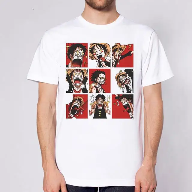 One Piece Red Hair Shanks Ink Sketch T-shirt Men Anime Print Casual Cotton Short Sleeve Street Fashion Oversized Graphic Tees