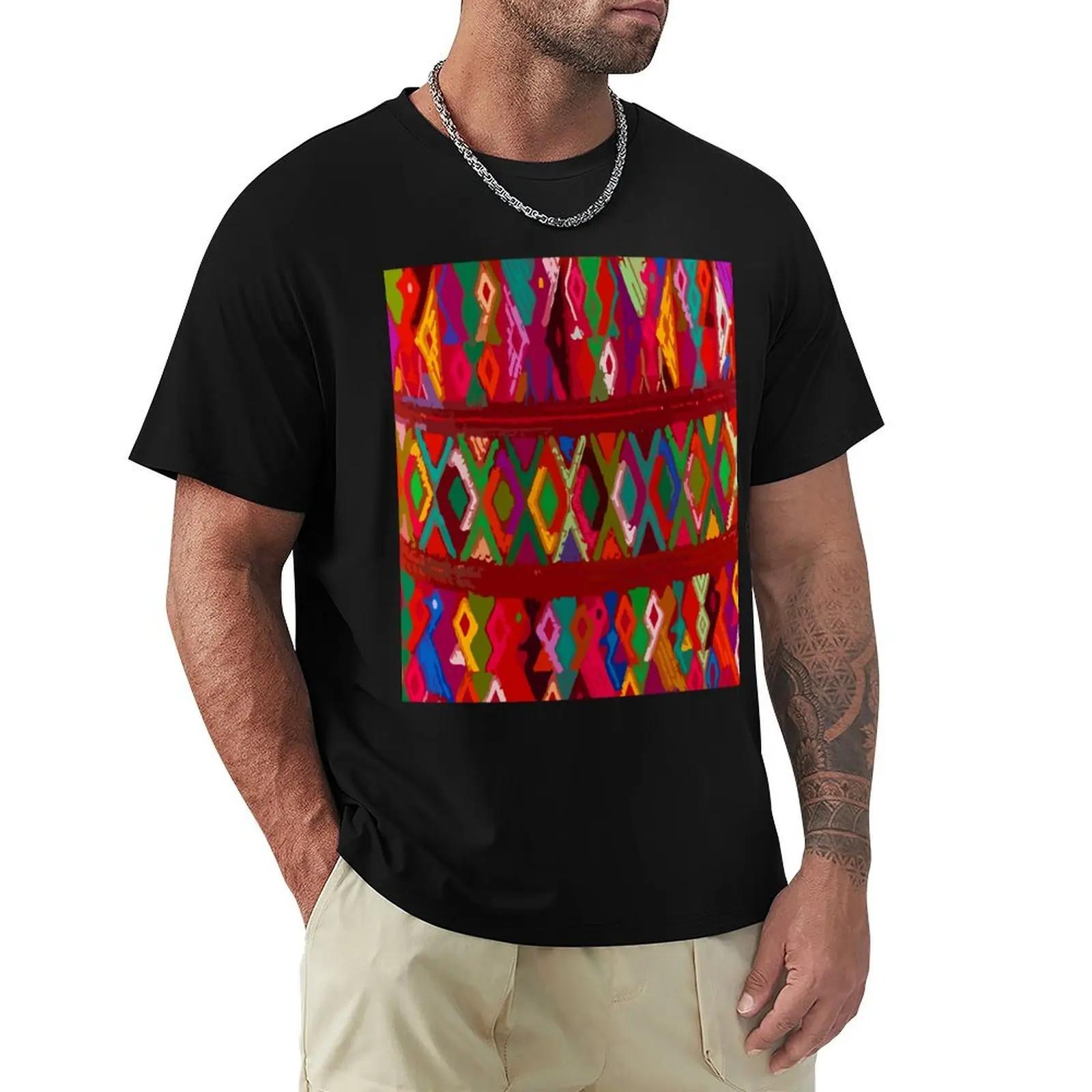 Colorful rhombus maximalist embroidery dopamine decor boho chic T-Shirt Outdoor Activity Sports T-Shirt