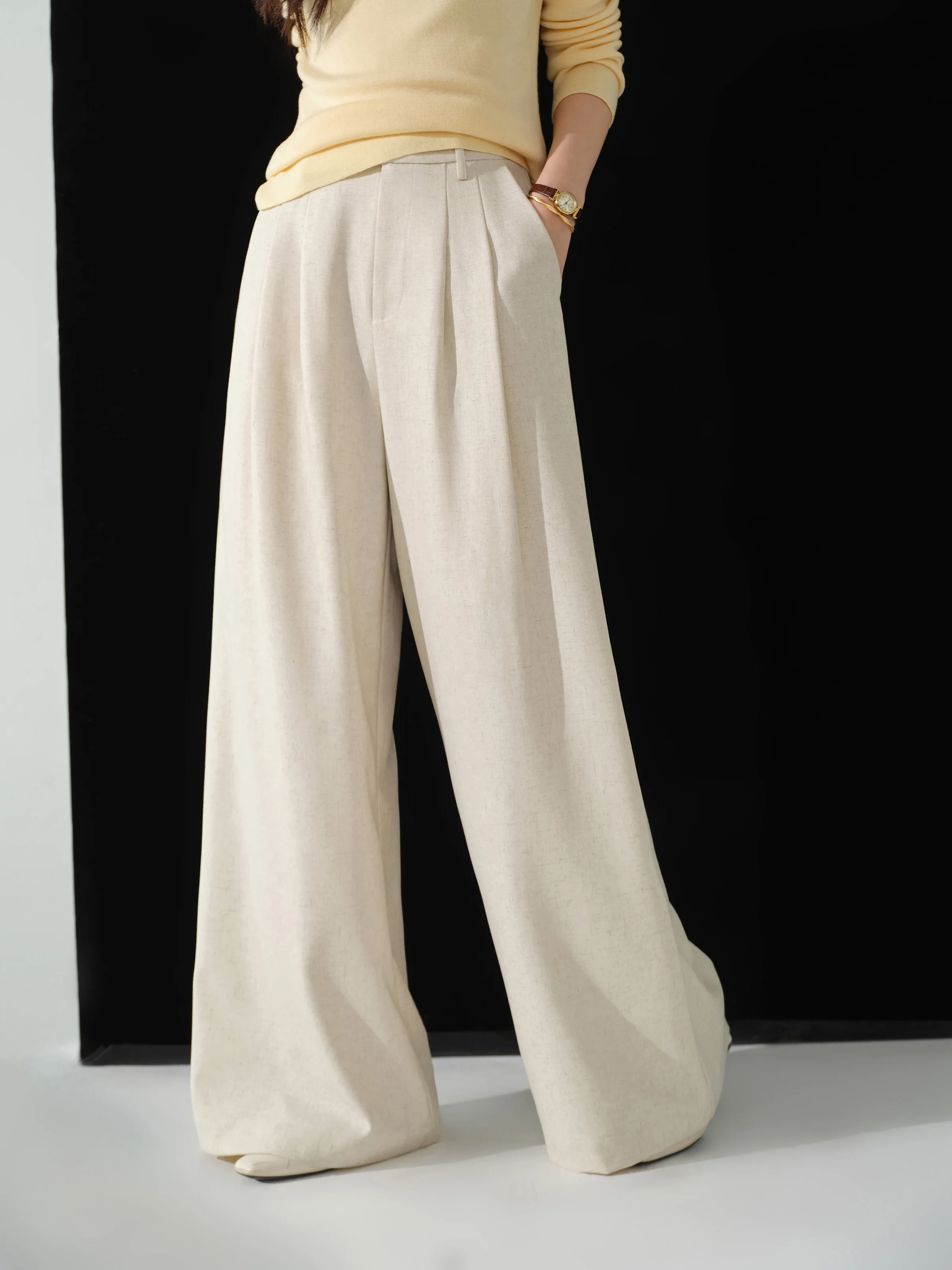 High Waist Linen Pants Women Casual Straight Leg Trousers Asymmetric Waist Slim Elegant Long Pants for Autumn Versatile Outfit
