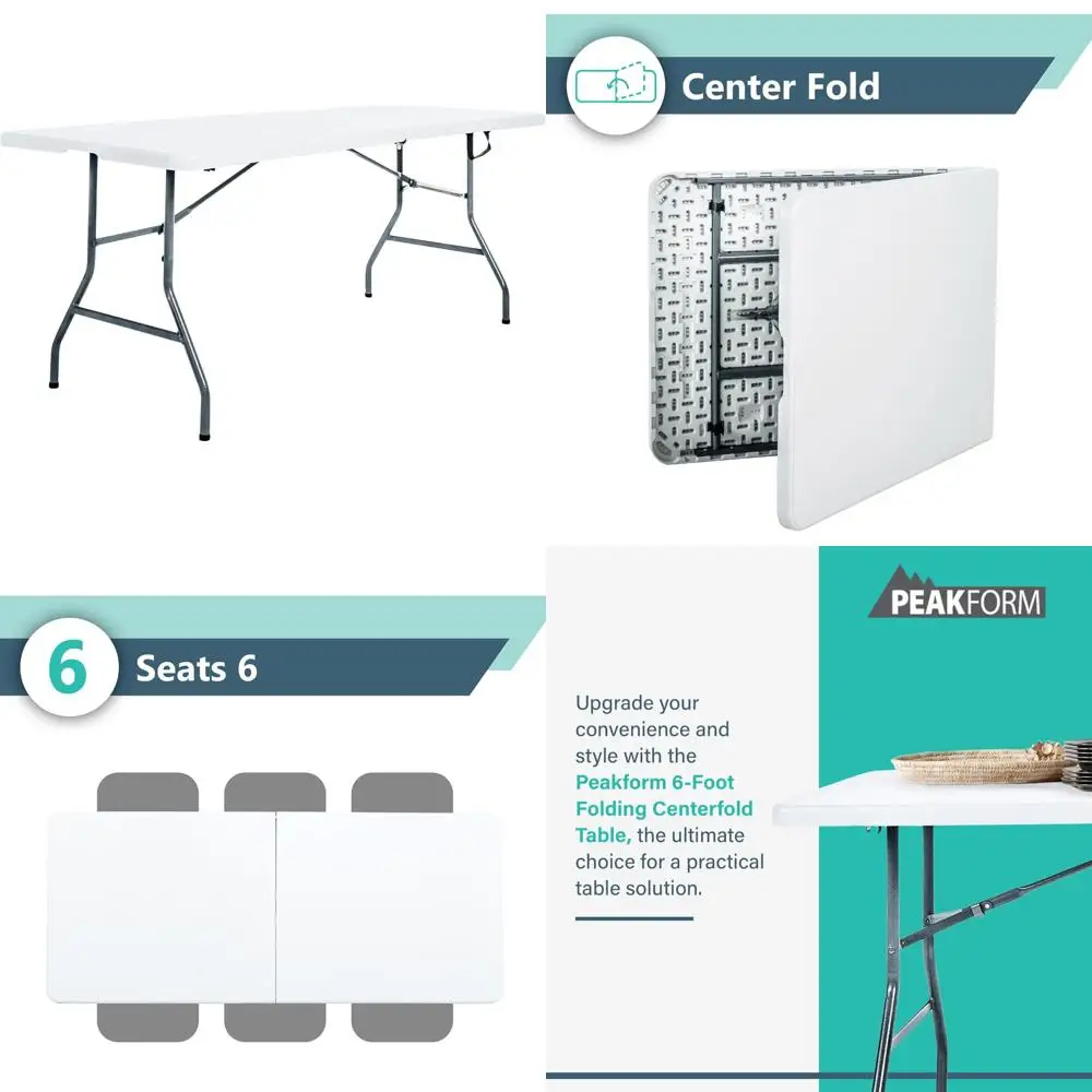 طاولة مأدبة بيضاء خفيفة الوزن ومتينة بطول 6 أقدام قابلة للطي للمناسبات الداخلية والخارجية مع قاعدة ثابتة #1