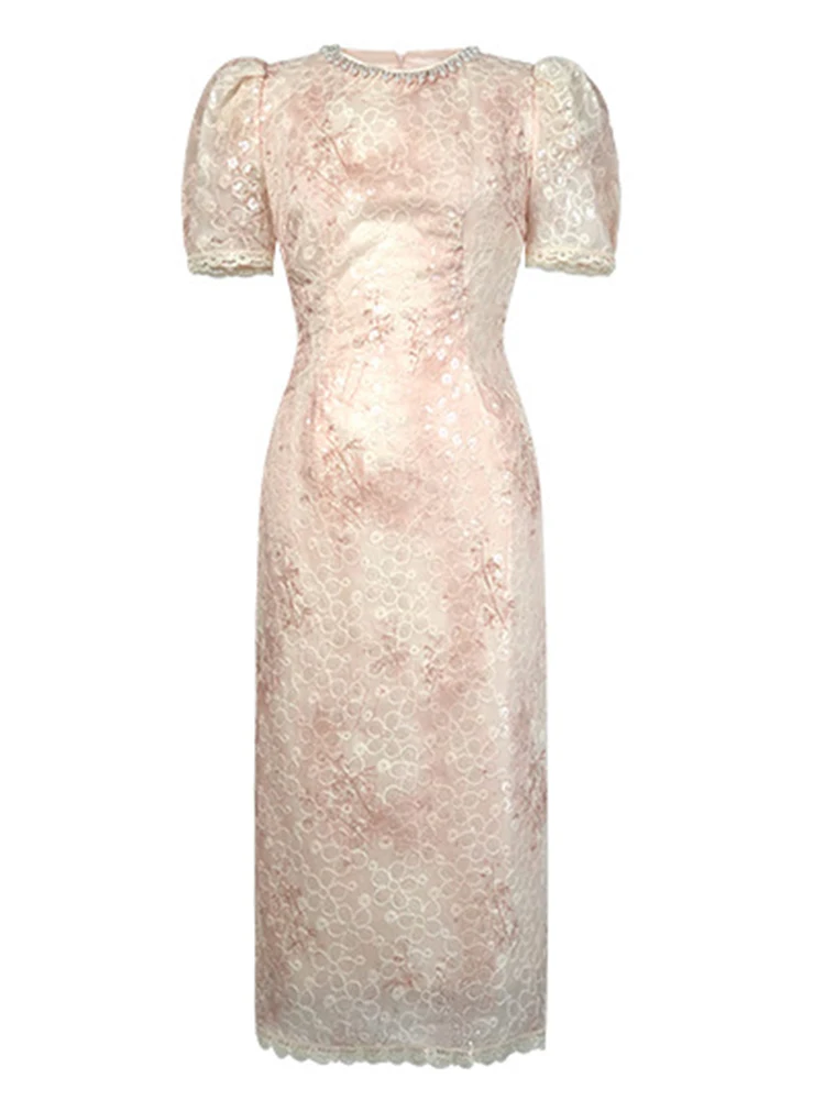 Celebrity Socialite Birthday Party Dress Women Sweet Exquisite Diamond Pearl Bright Sequin Bandage Bow Midi Robe Banquet Vestido