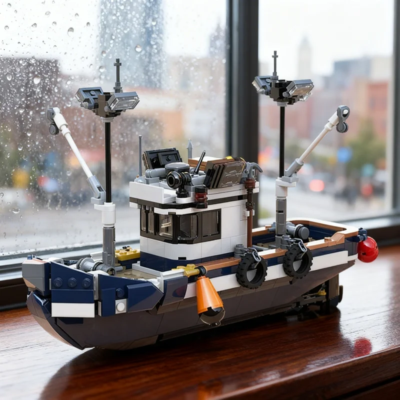 669pcs MOC Fishing Boat Creative Designer Expert Build Model Building Blocks DIY Art Set Mega Mini Large Iconic Skill Toy Gift