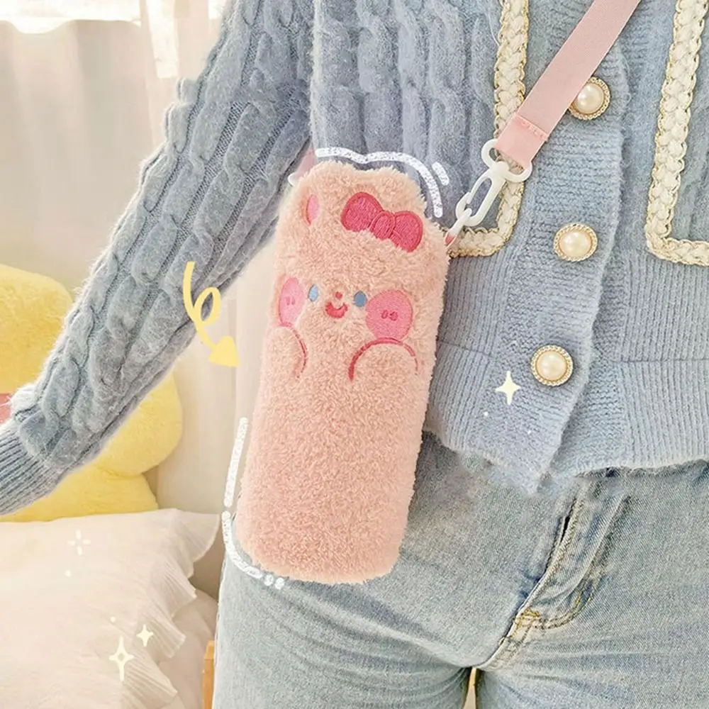 Crossbody Bag Plush Water Bottle Cover Portable Handbag Cartoon Water Cup Bag Cup Sleeve Pouch Cute Cup Storage Bag Hiking